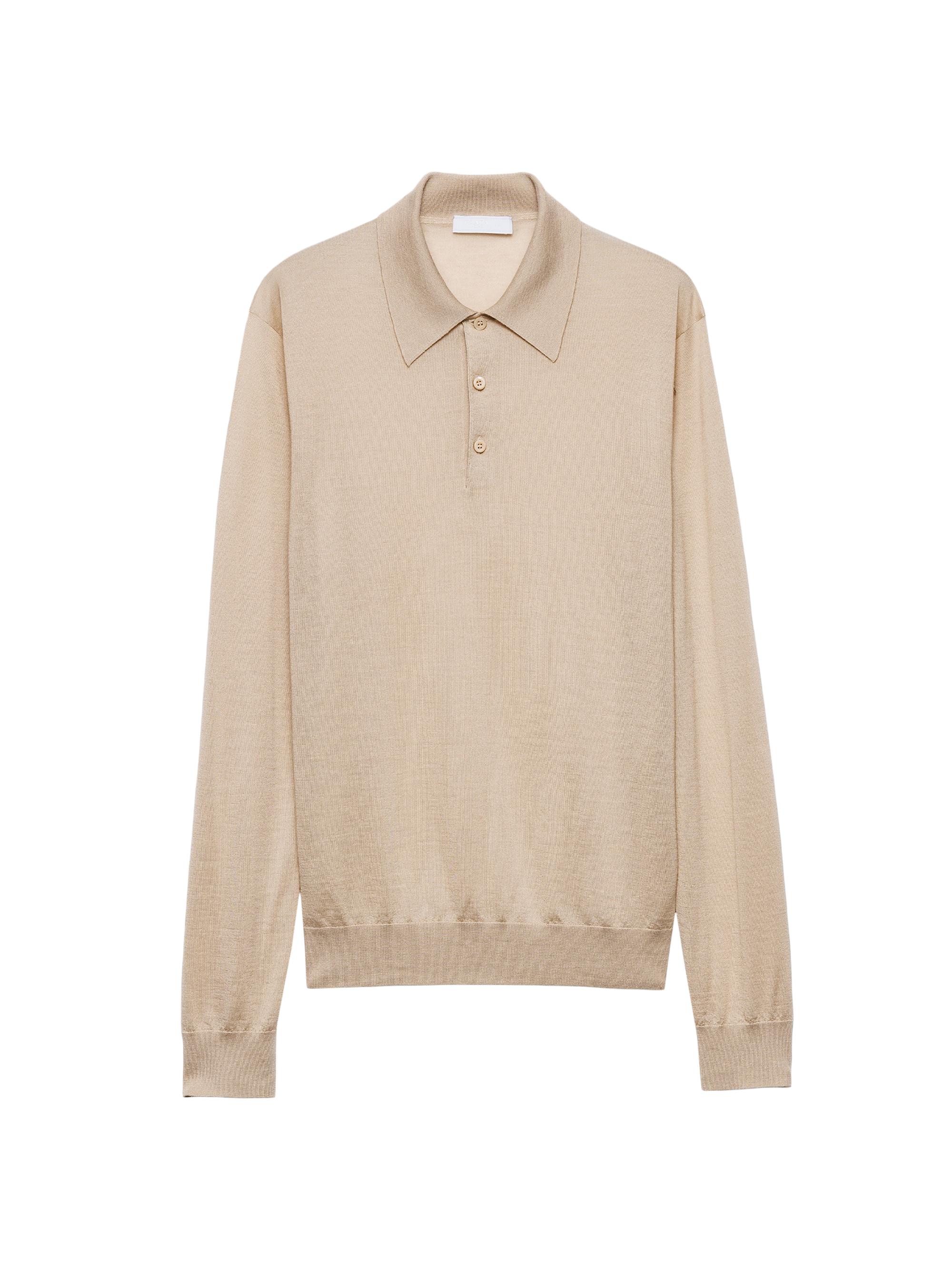Prada Men's Cashmere and Silk Polo Shirt - Beige Khaki
