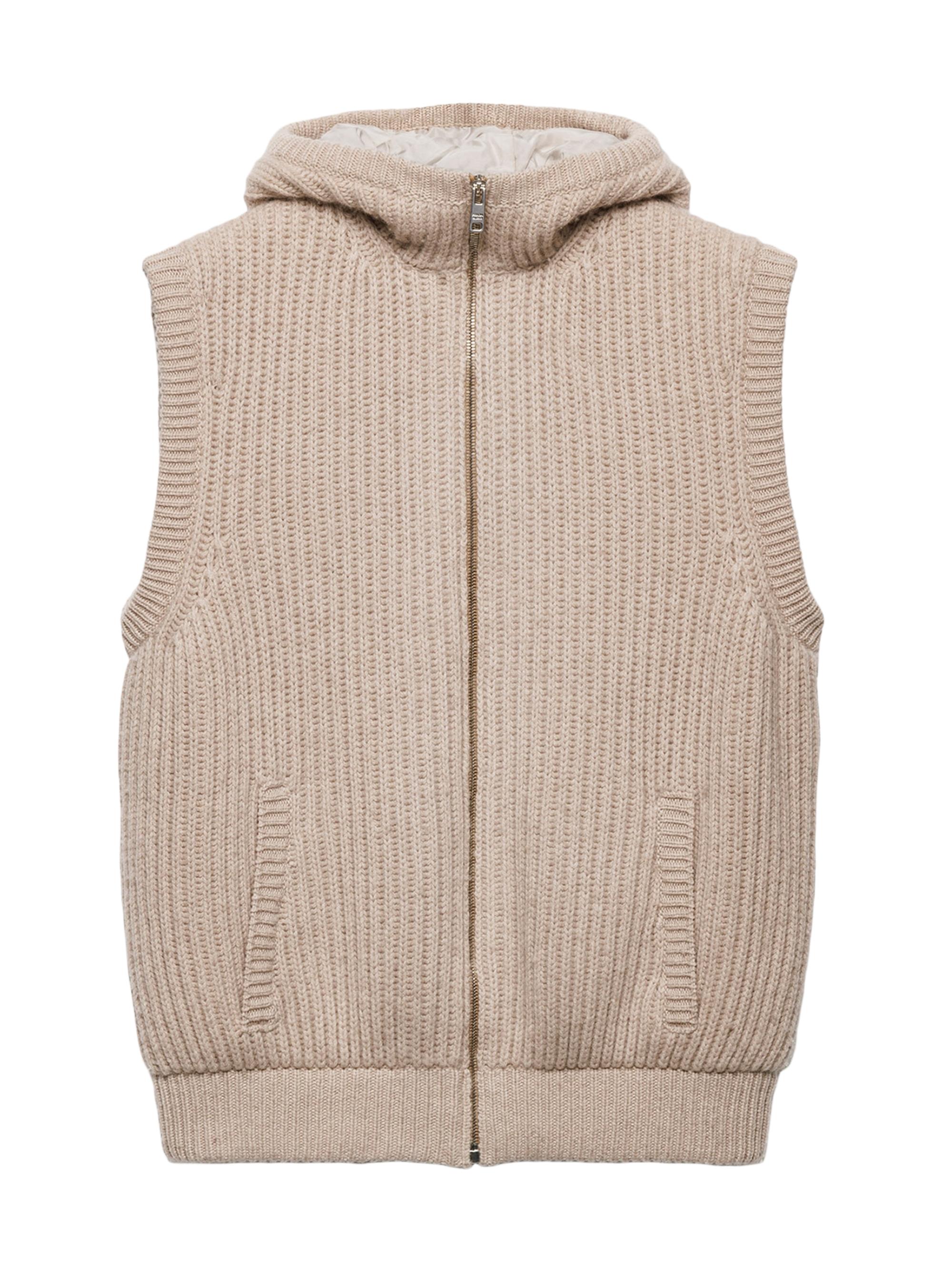 Prada Men's Cashmere Hoodie Vest - Beige Khaki