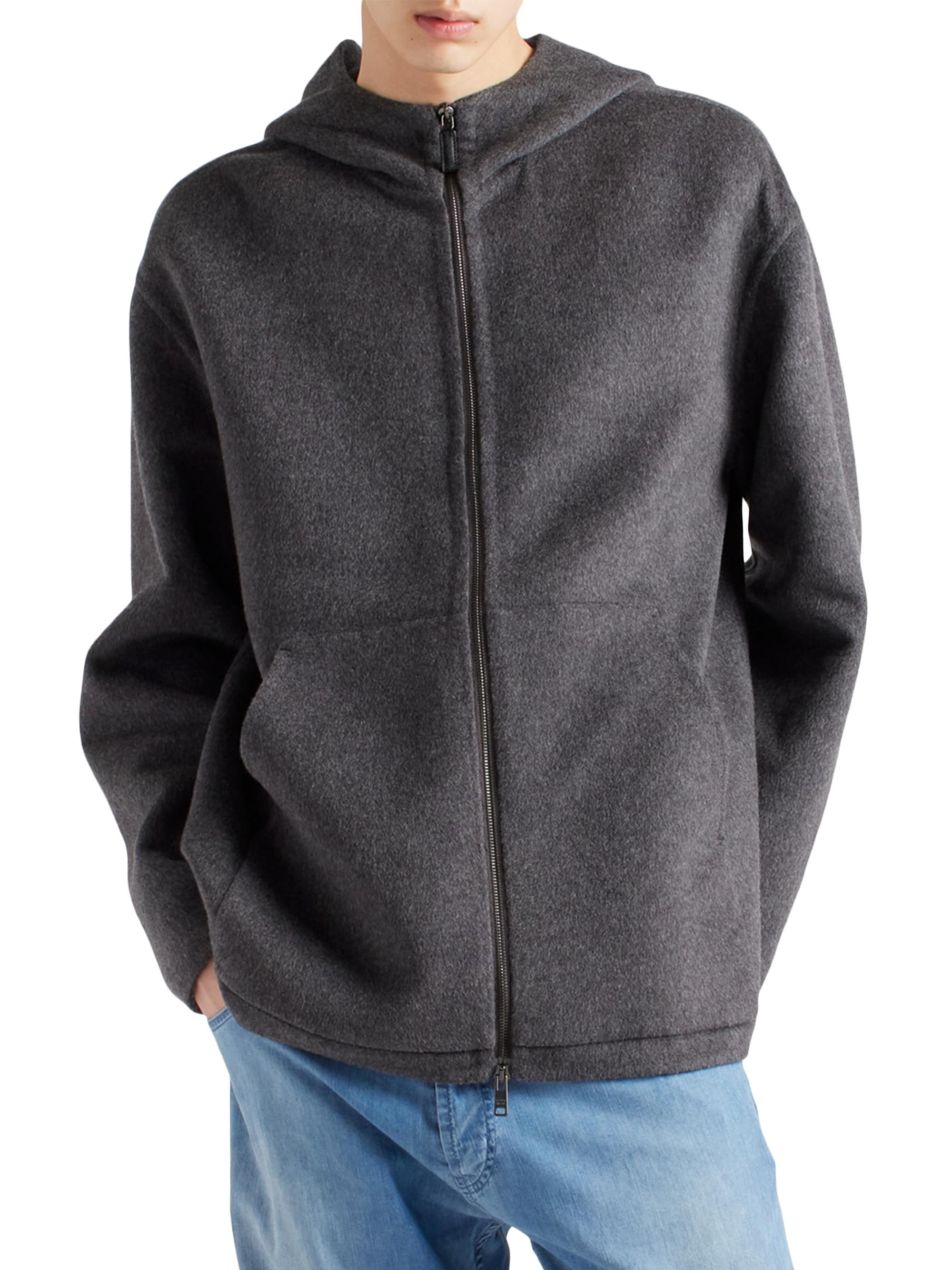 Prada Zip Up Fleece Prada Mens Hoodie Wool Hoodie Jacket Slate Gray