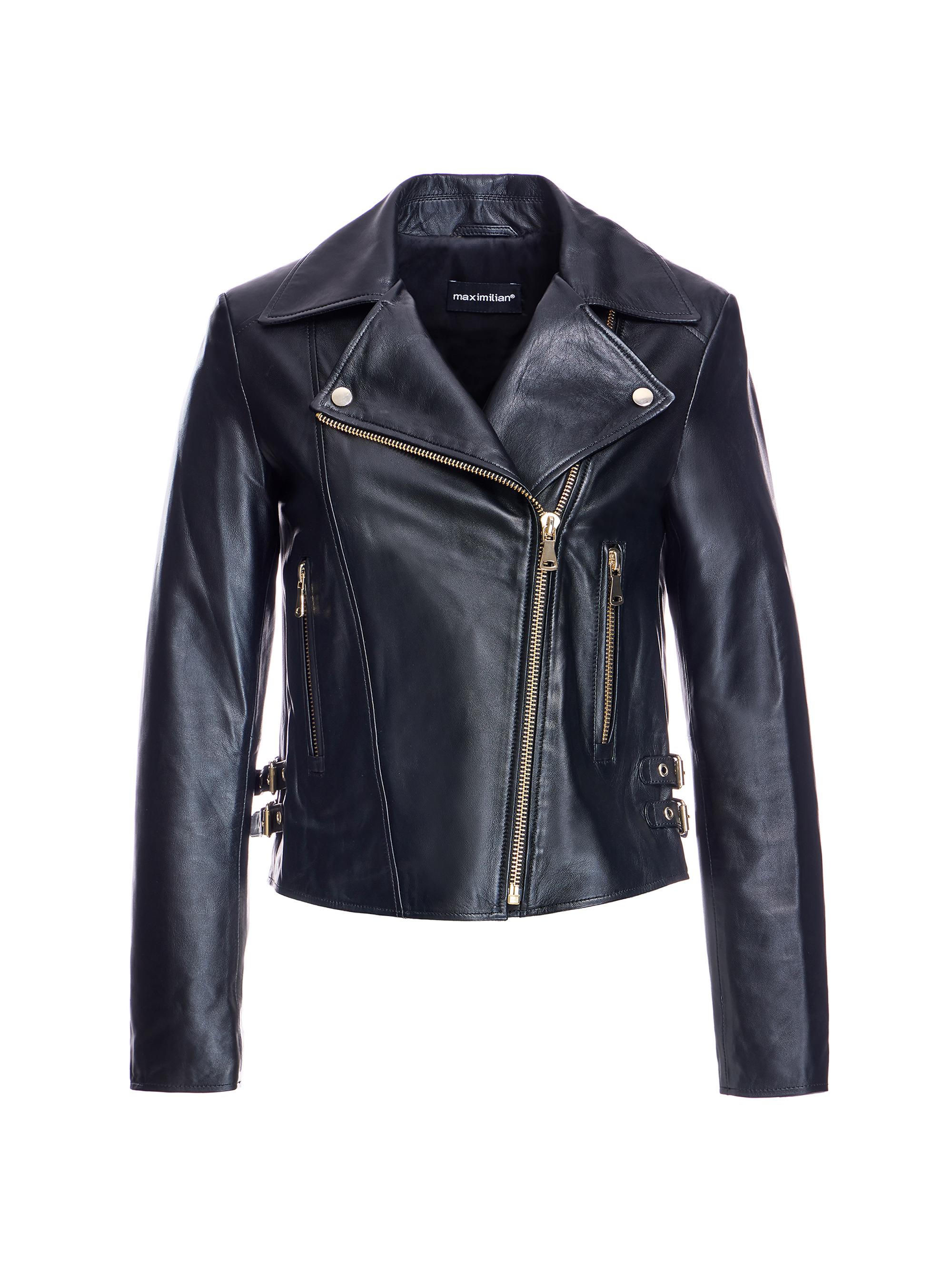 Maximilian Women's Lambskin Biker Jacket - Black