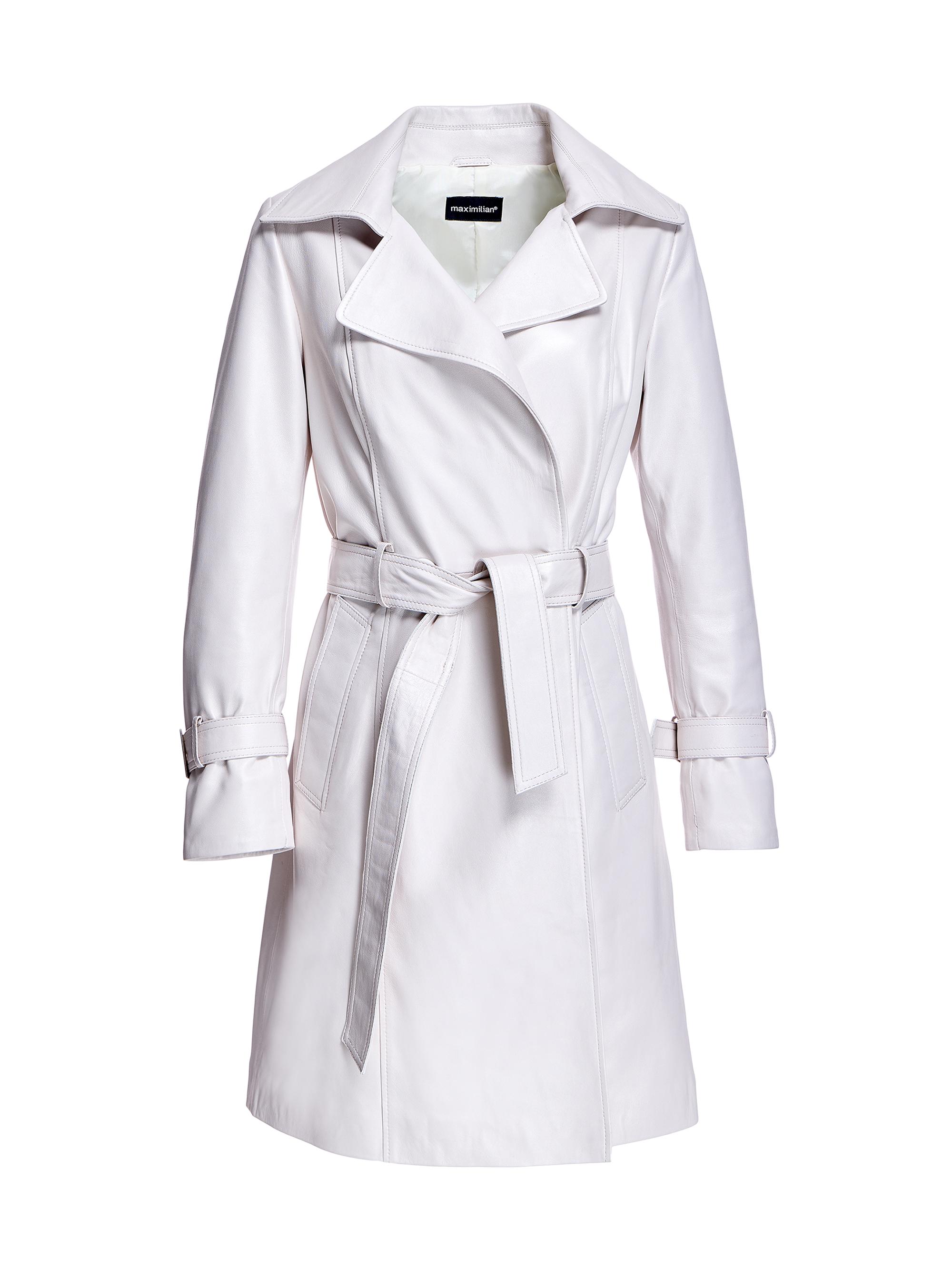 Maximilian Women's Leather Belted Trenchcoat - Shine Blush White
