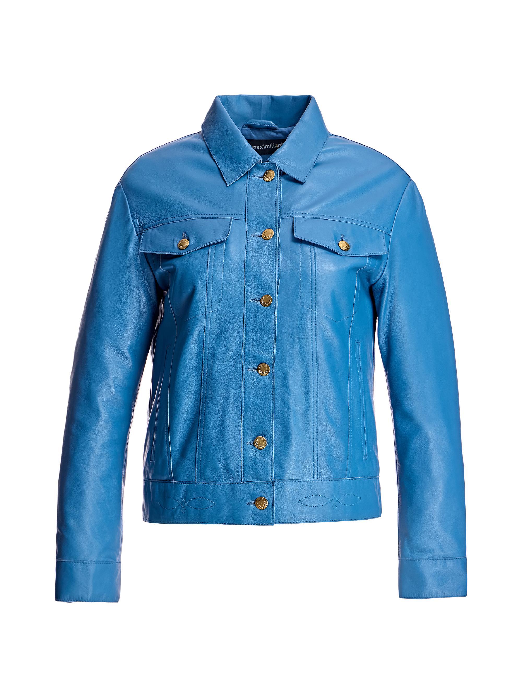 Maximilian Women's Leather Buttondown Shirt Jacket - Cobalt