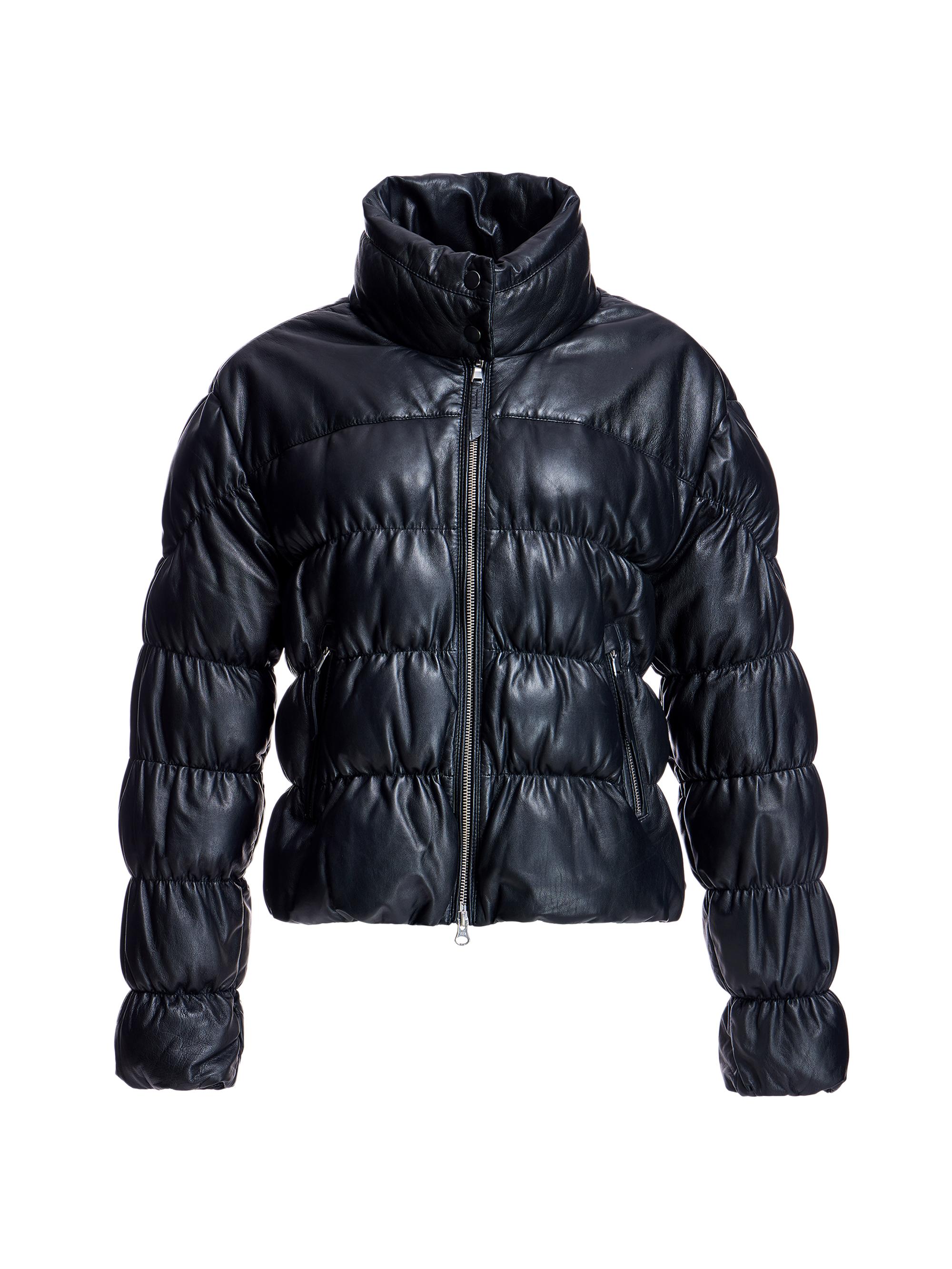 Maximilian Women's Horizontal Rouched Leather Jacket - Black