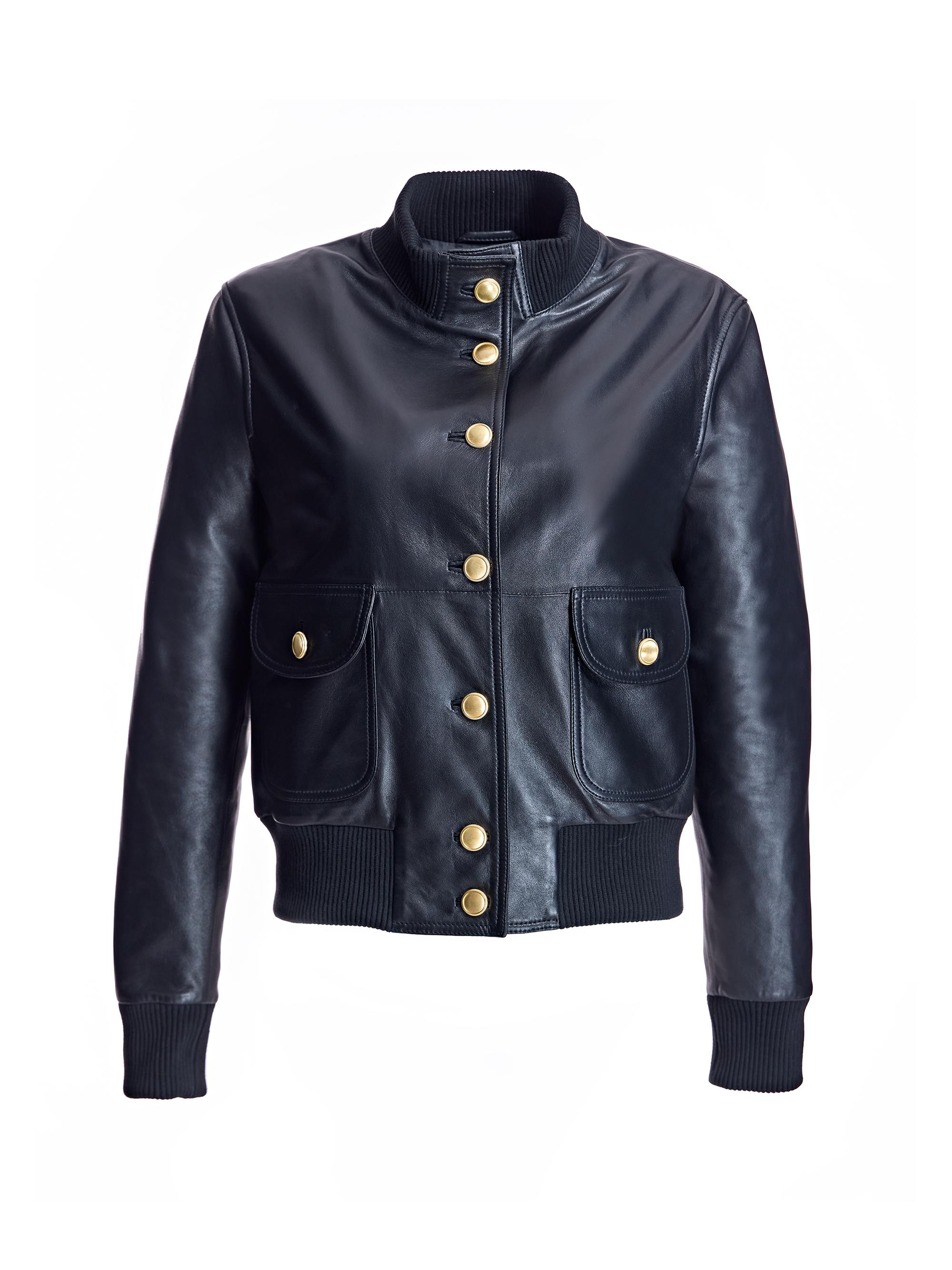 Maximilian Women's Buttondown Leather Jacket - Black