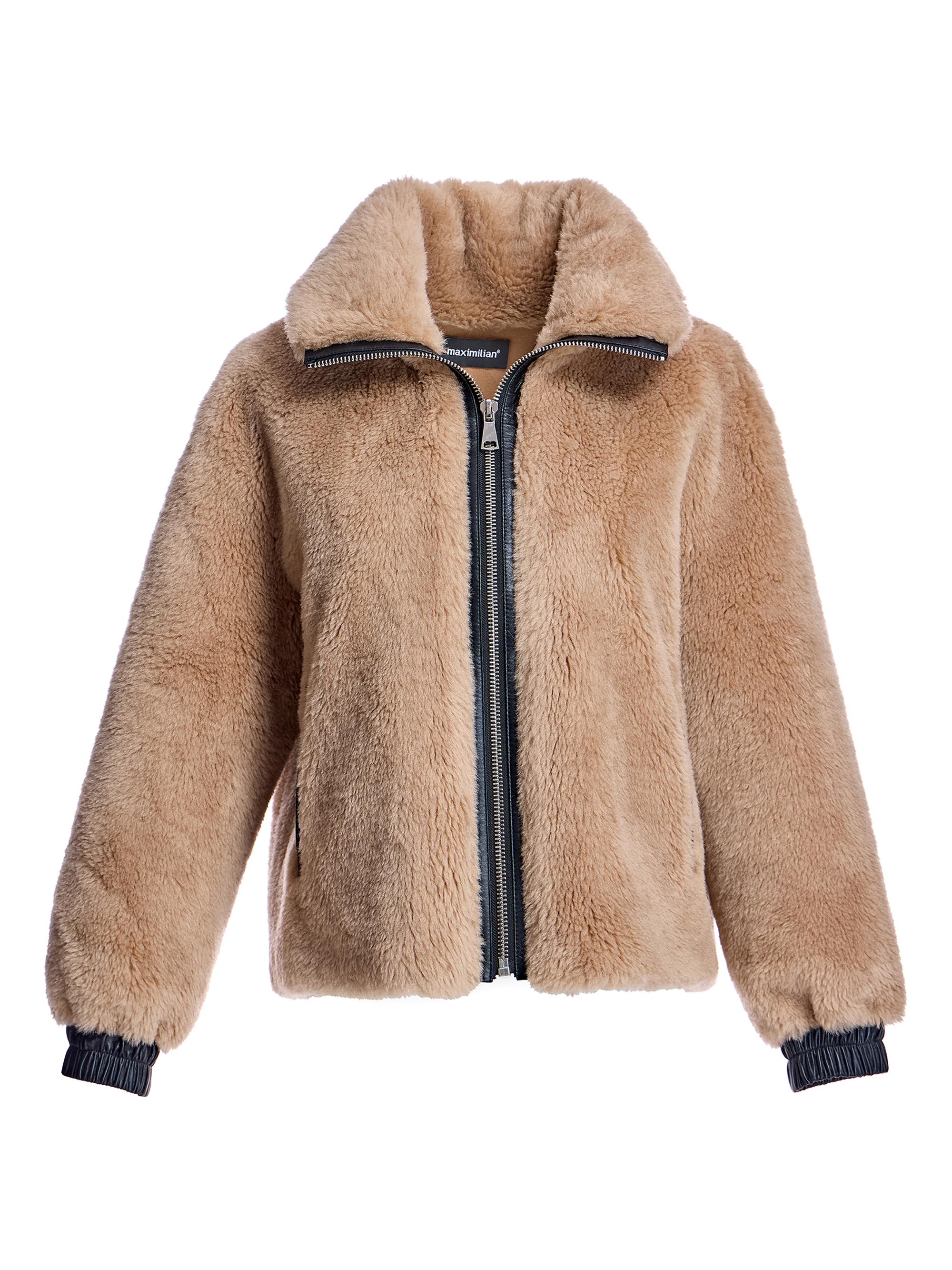 Maximilian Women's Lambswool Bomber Jacket - Taupe