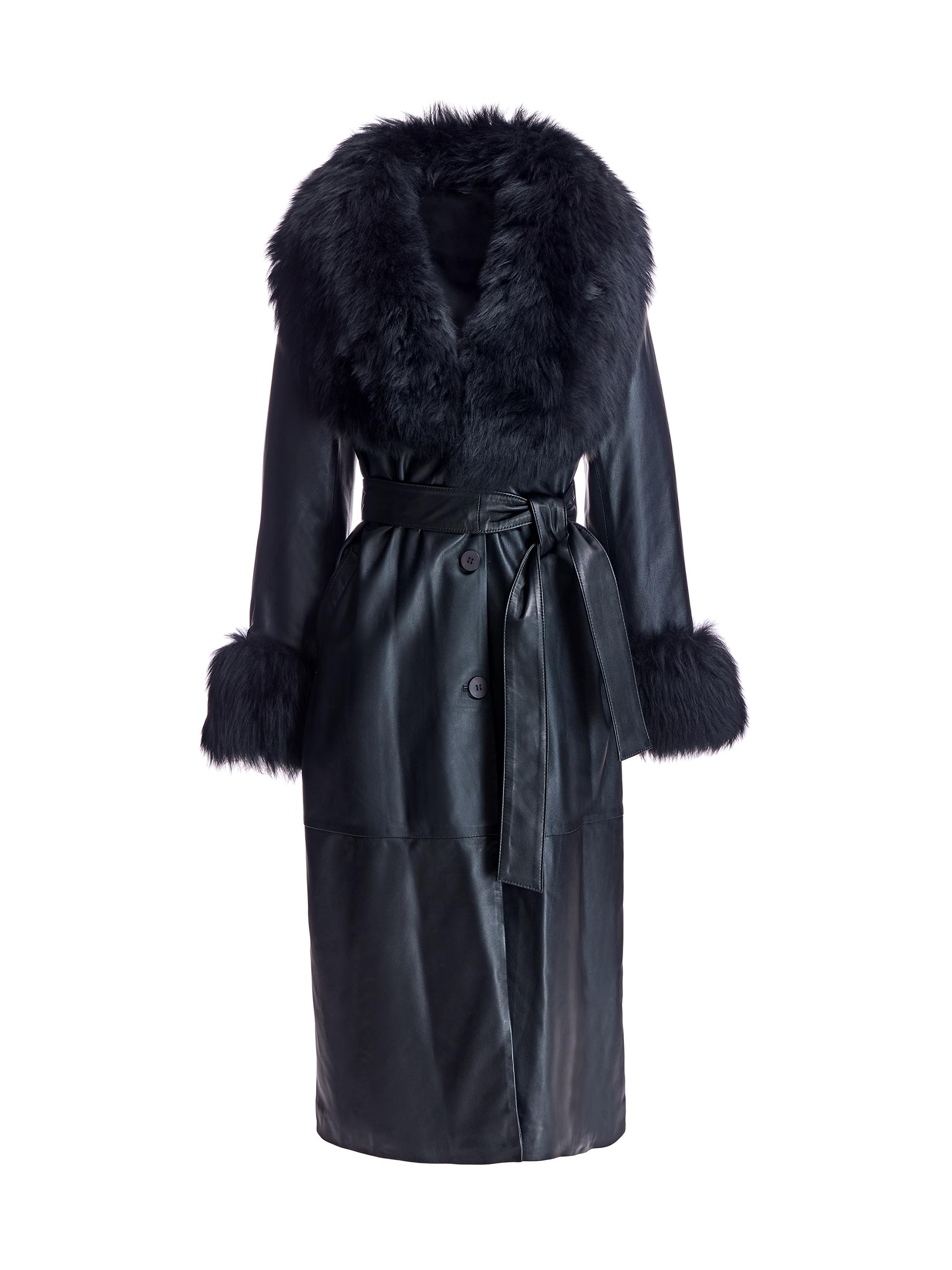 Maximilian Women's Leather Trench Coat with Toscana Trim - Black