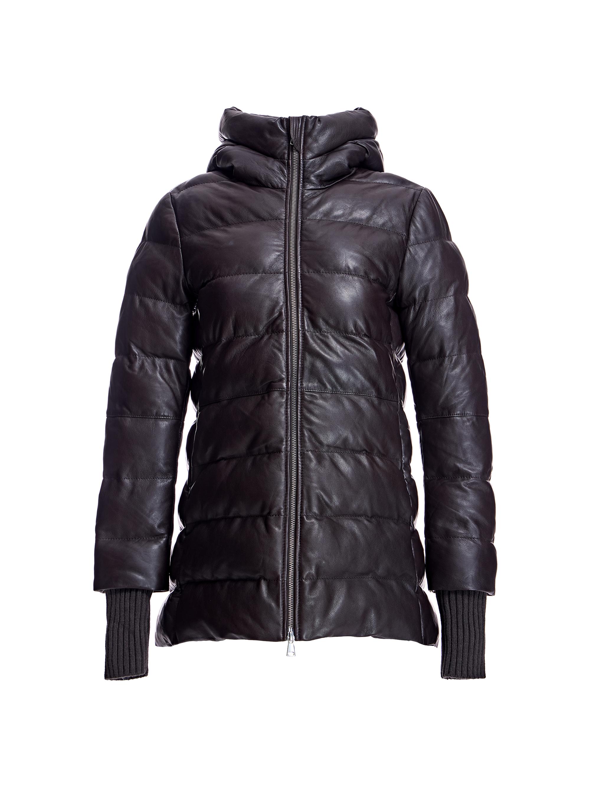 Maximilian Women's Horizontal Leather Puffer Jacket - Brown