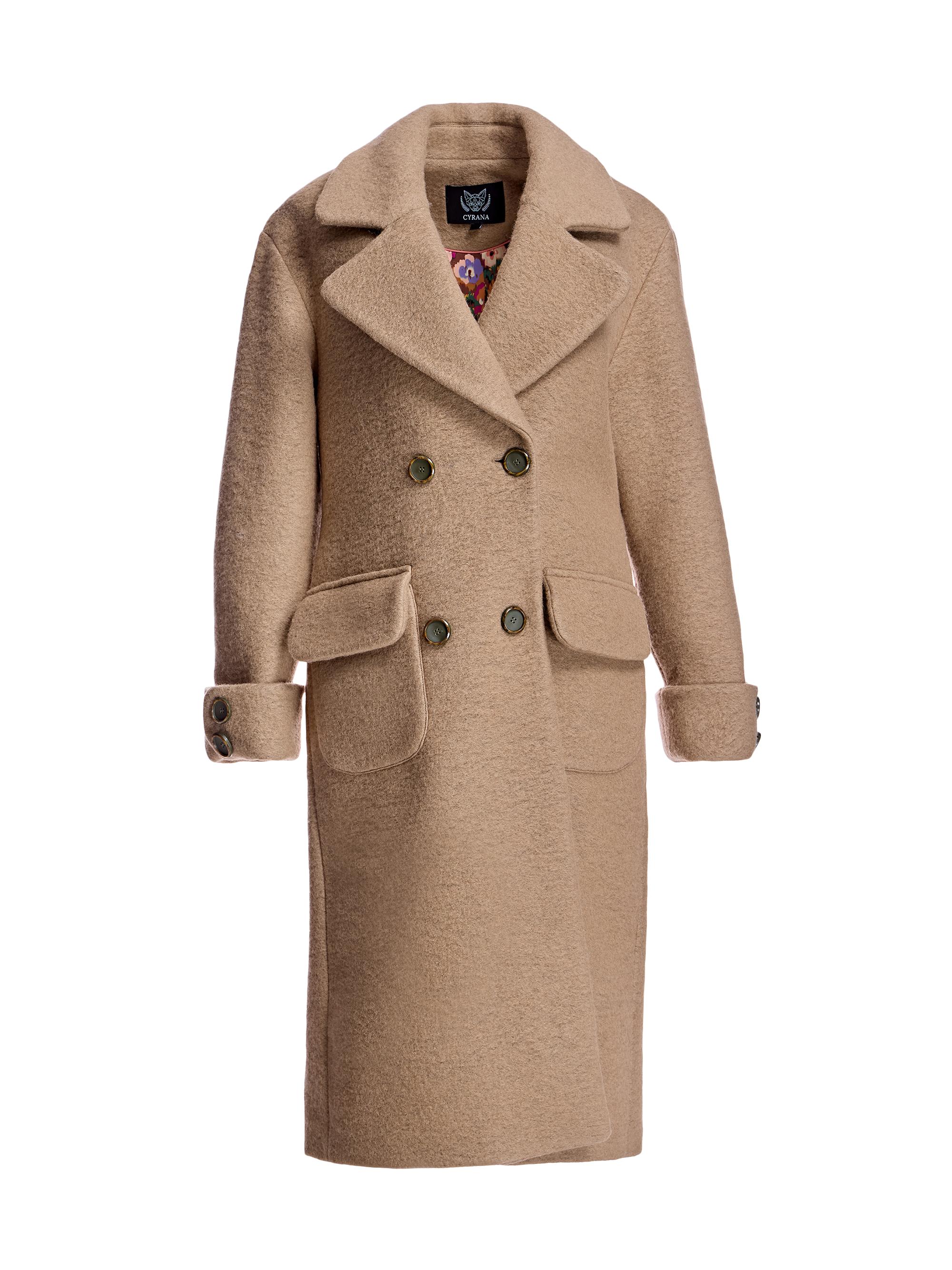 Maximilian Women's Double Breasted Merino Wool Coat - Camel
