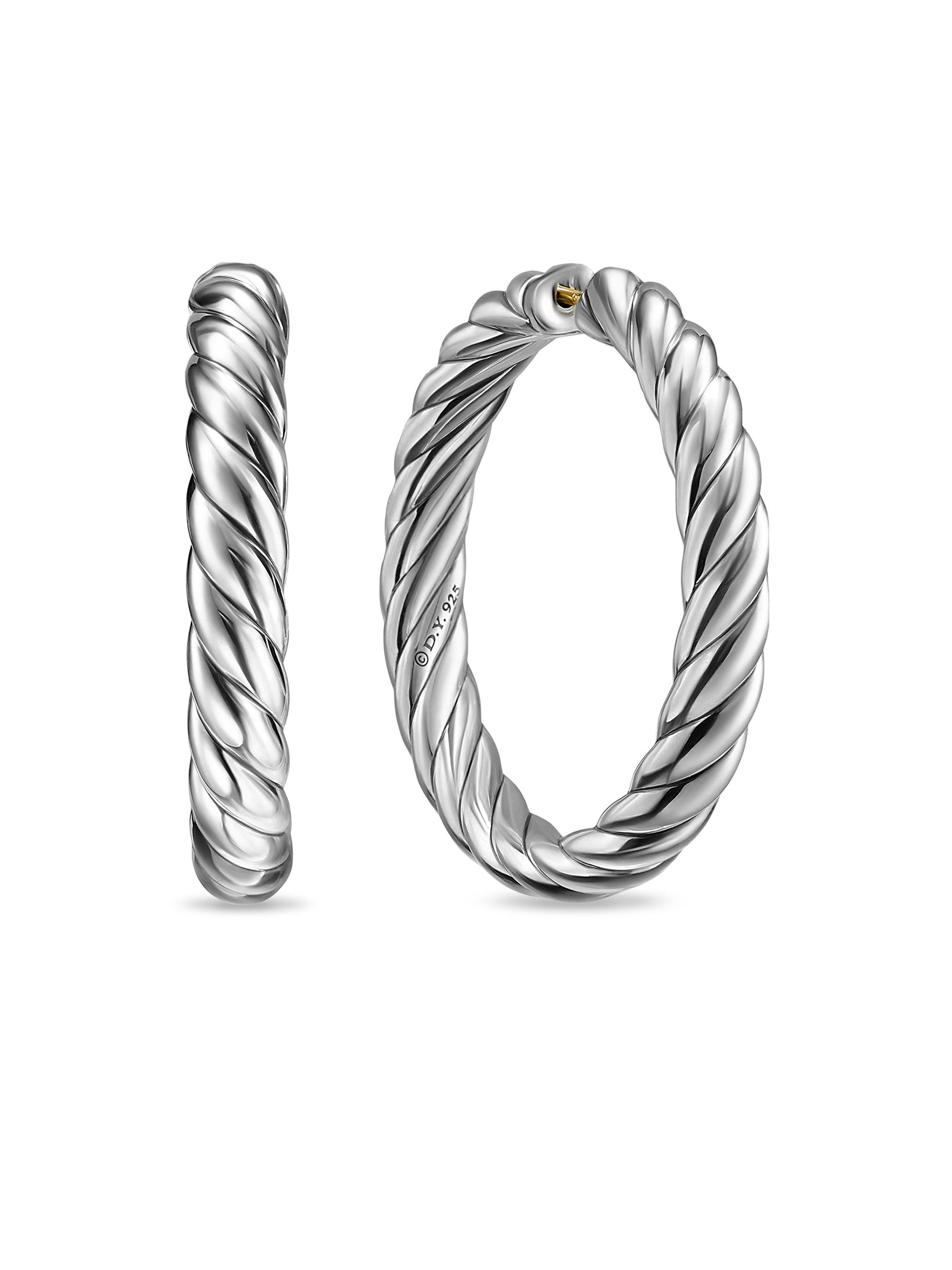David Yurman Women's Sculpted Cable Hoop Earrings in Sterling Silver, 38MM - Silver