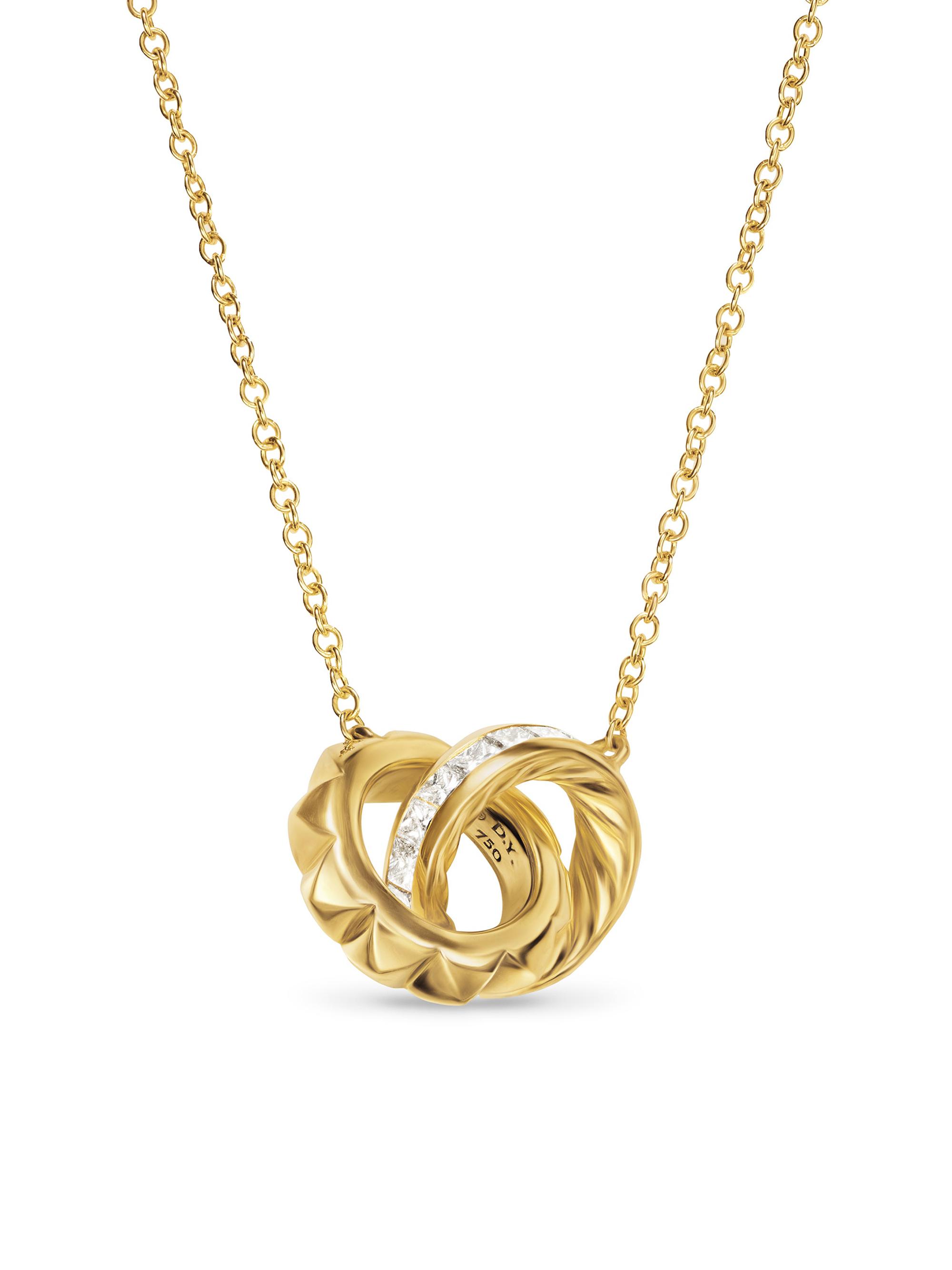 David Yurman Women's Crossover Trio Chain Necklace in 18K Yellow Gold with Diamonds, 18.5MM - Diamond