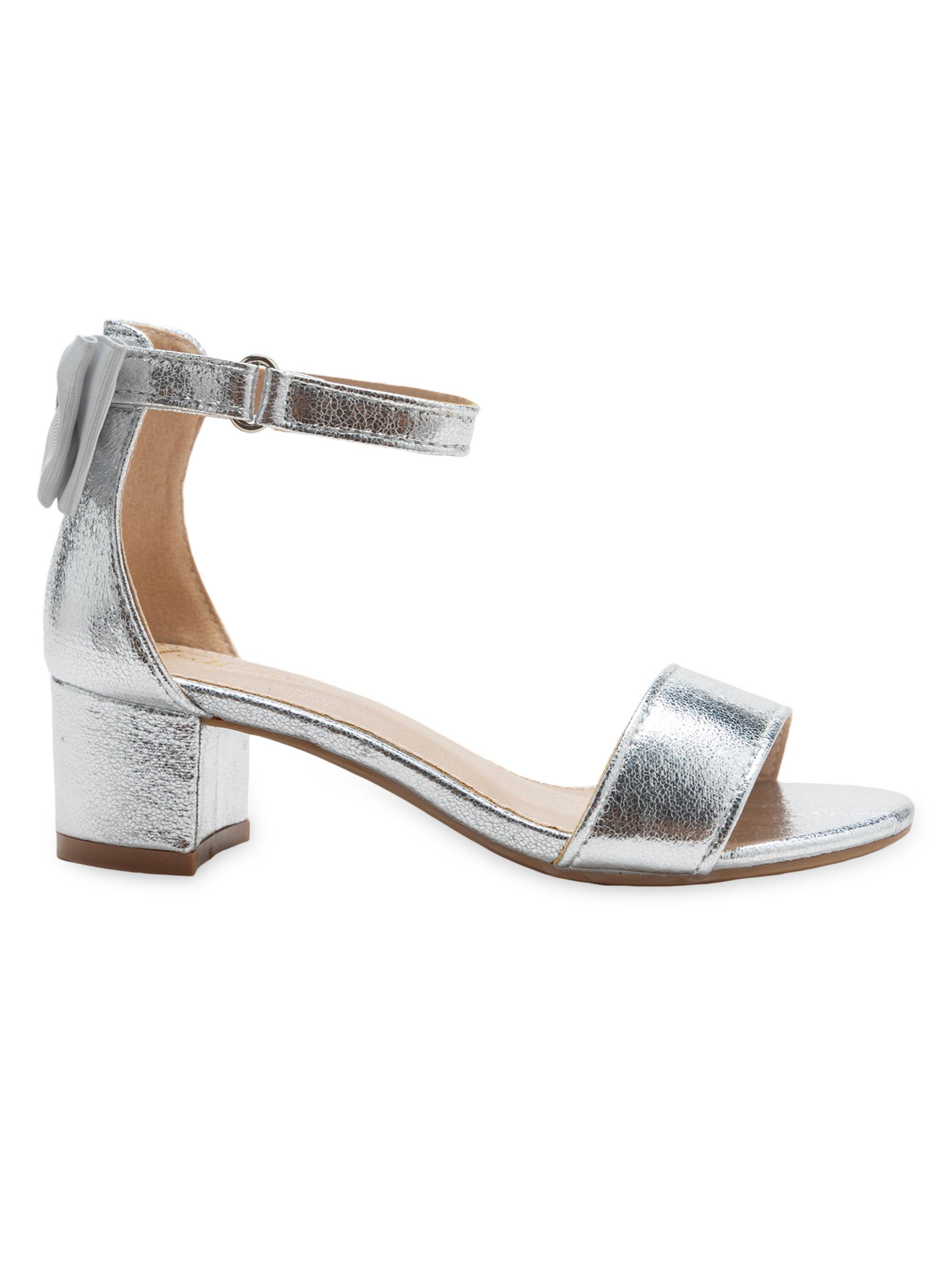 Tulleen Little Girl's & Girl's Metallic Banded Block Heels - Silver 7 (Child)