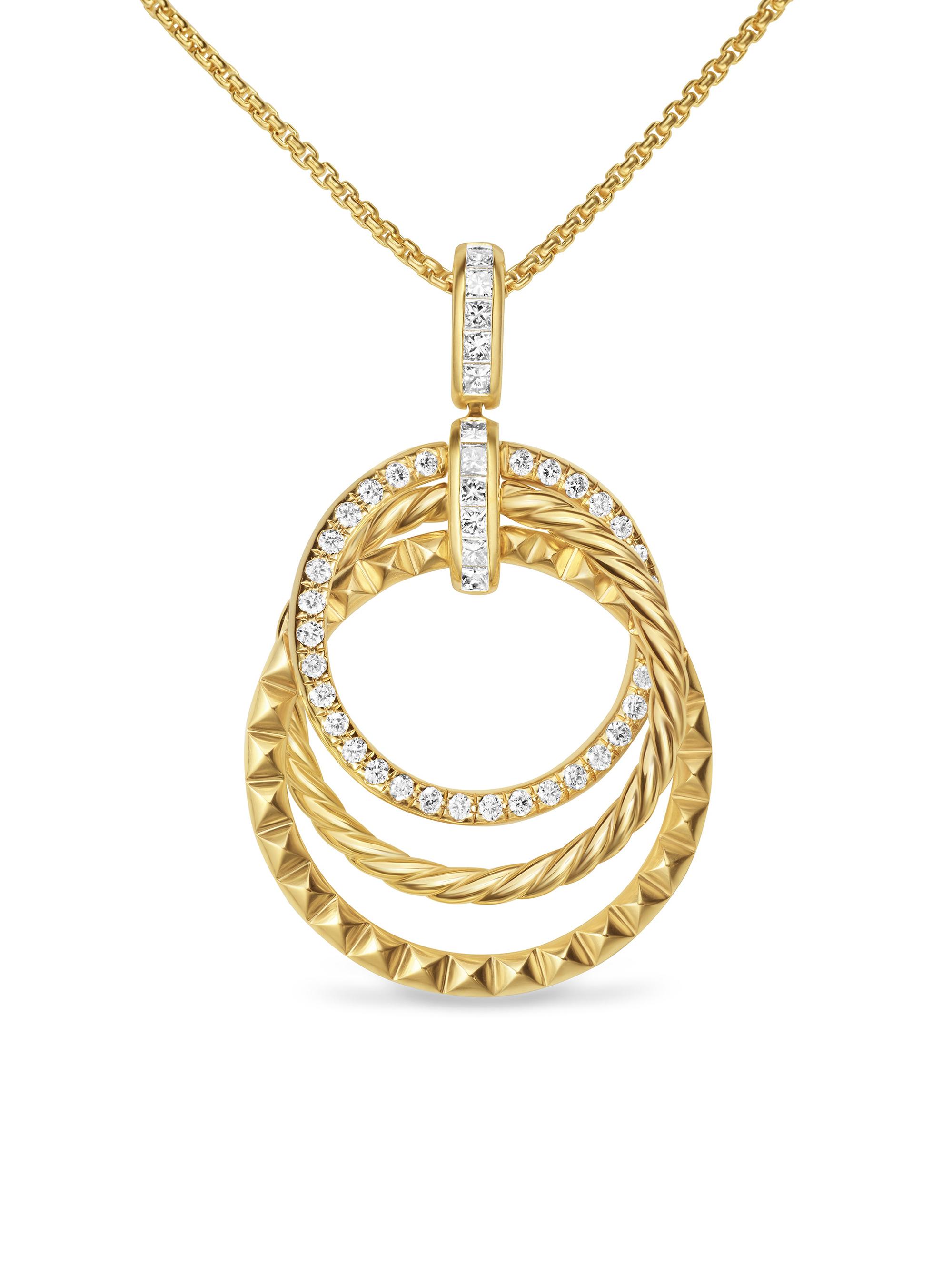 David Yurman Women's Crossover Trio Pendant Necklace in K Yellow Gold with Diamonds, 24MM - Diamond