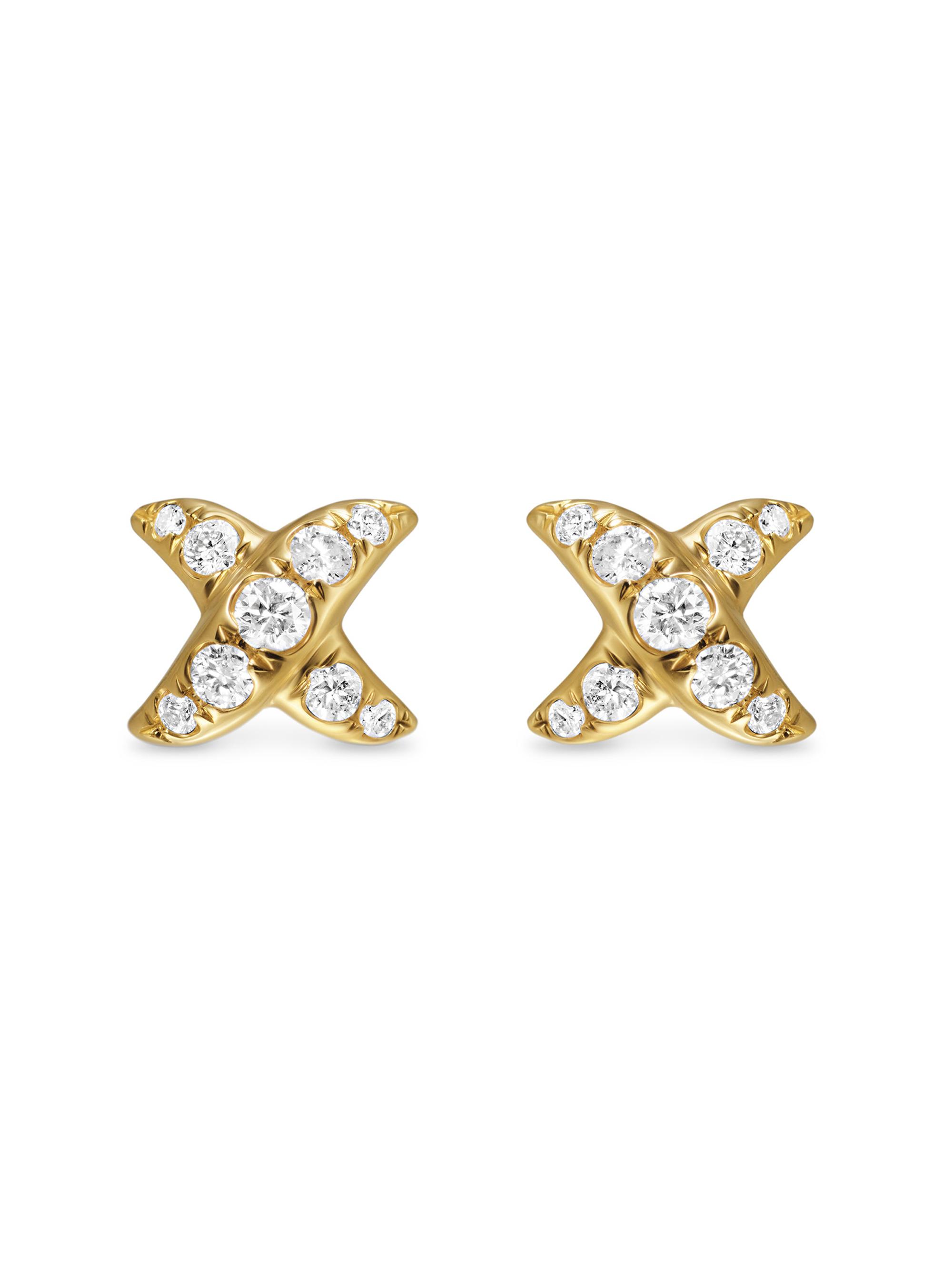 David Yurman Women's Crossover x Stud Earrings in 18K Yellow Gold with Diamonds, 6MM - Diamond