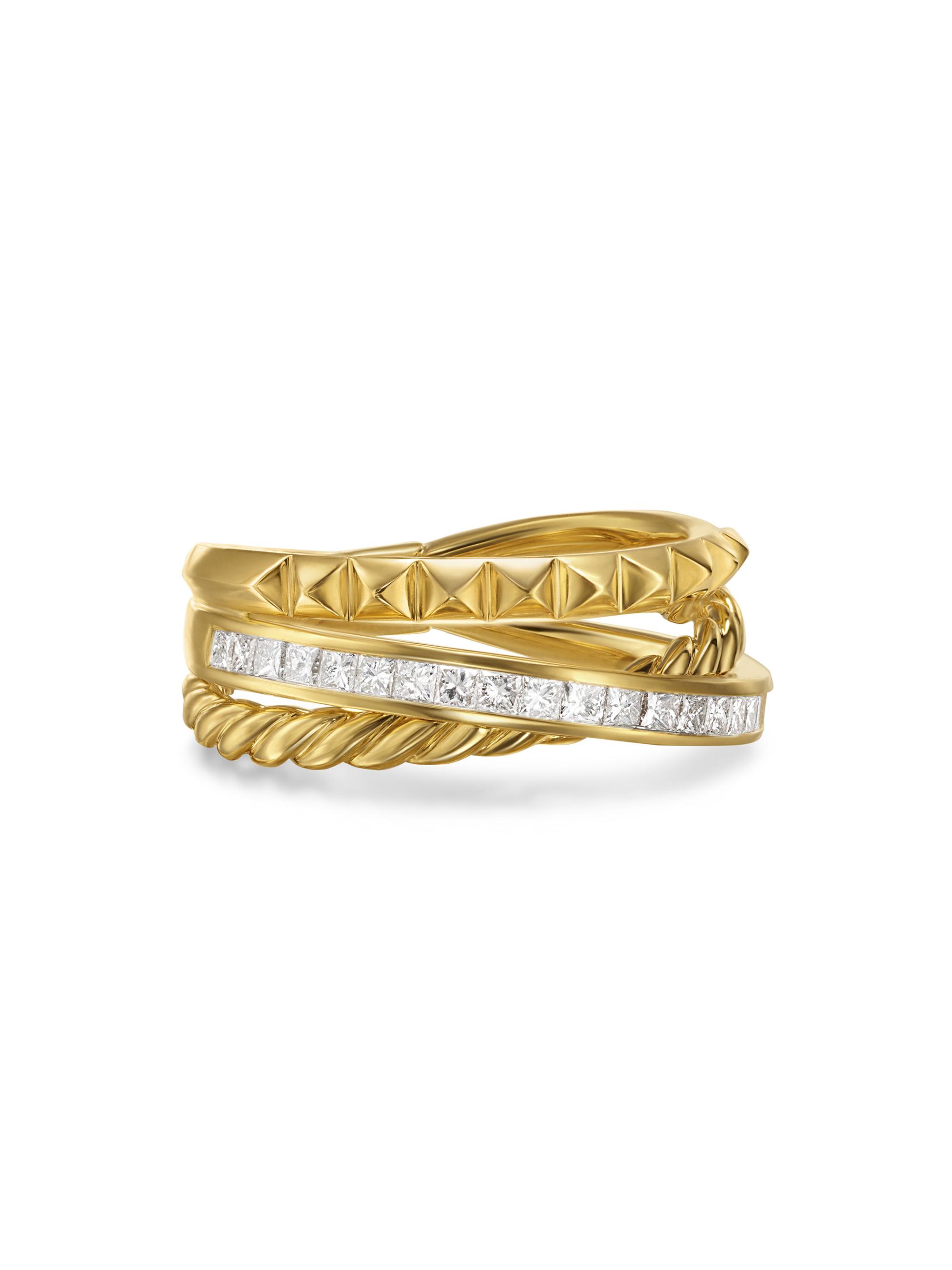 David Yurman Women's Crossover Trio Three Row Ring in 18K Yellow Gold - Diamond