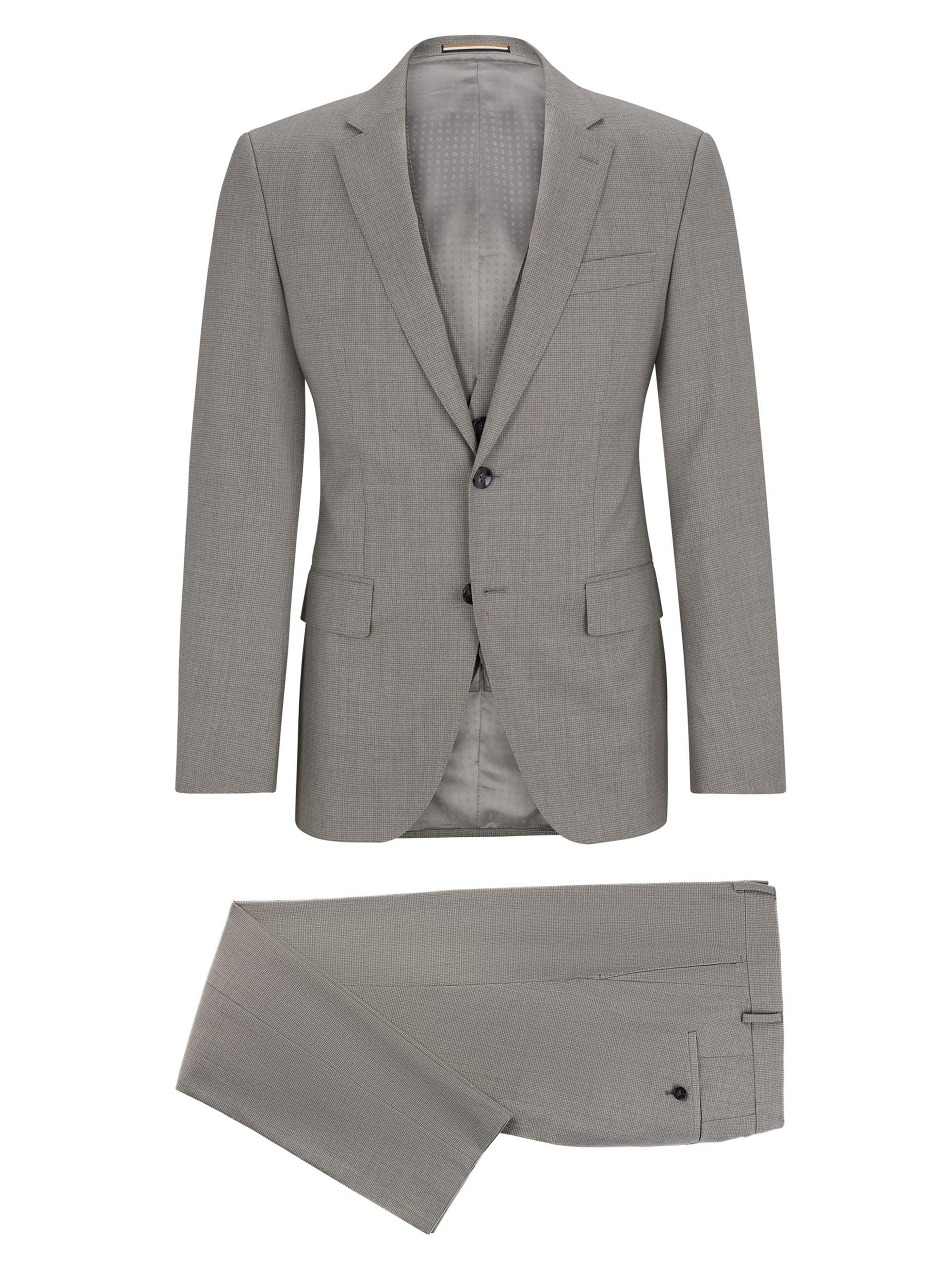 BOSS Men's Slim-Fit Suit in Patterned Stretch Wool - Grey