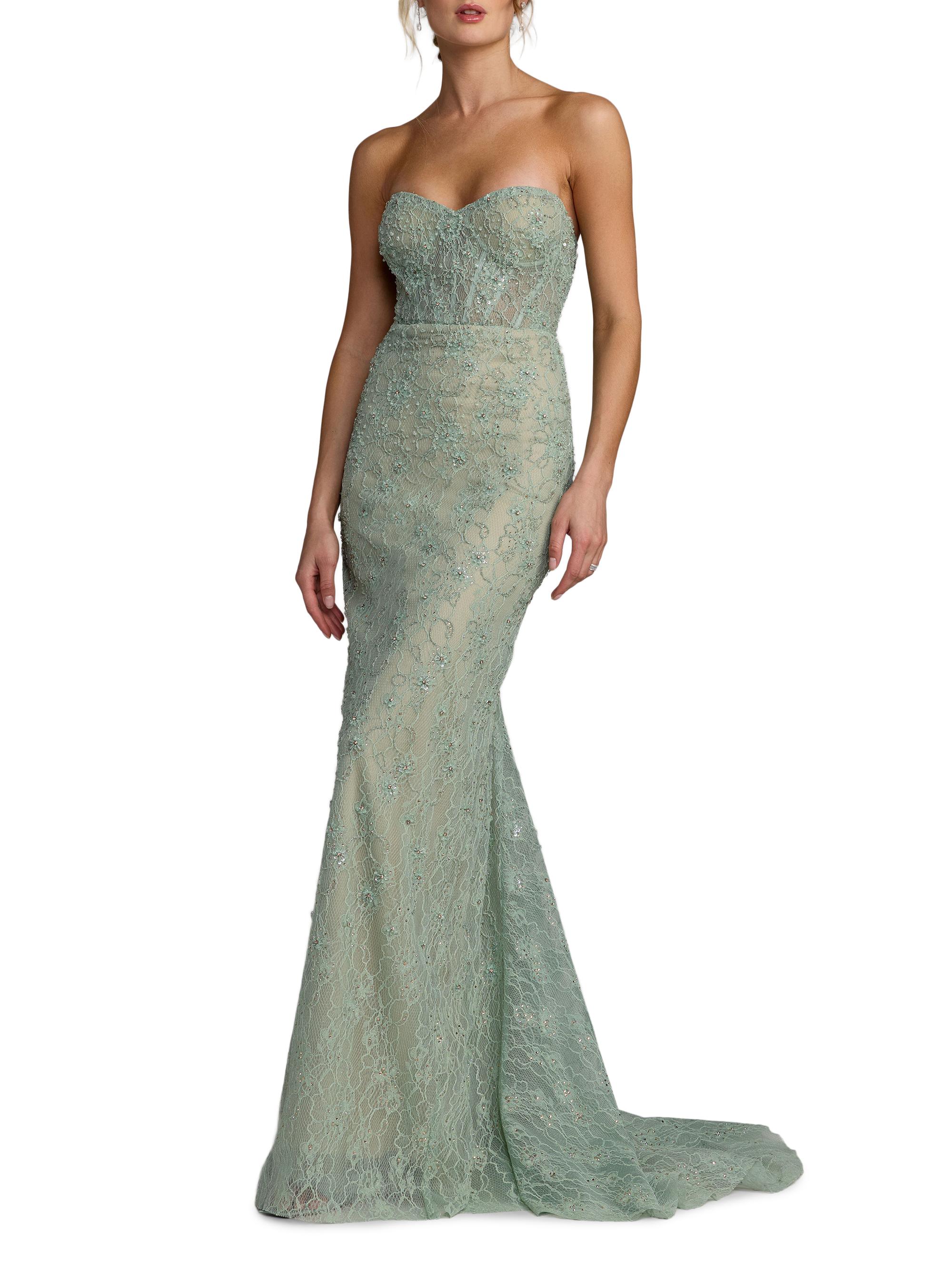 Mac Duggal Women's Embellished Floral Lace Strapless Gown - Sage