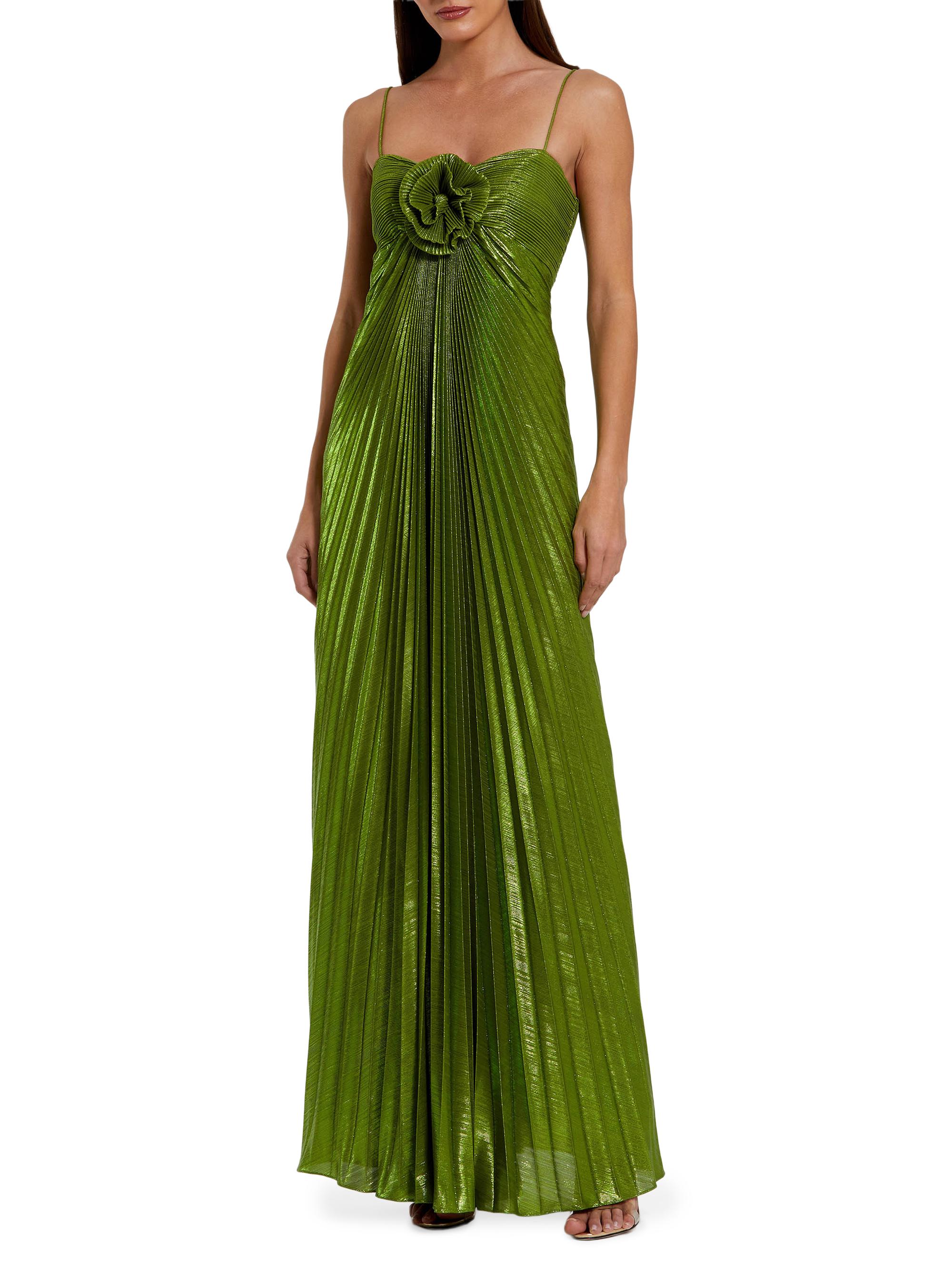 Mac Duggal Women's Floral Metallic Pleated Gown - Antique Gold