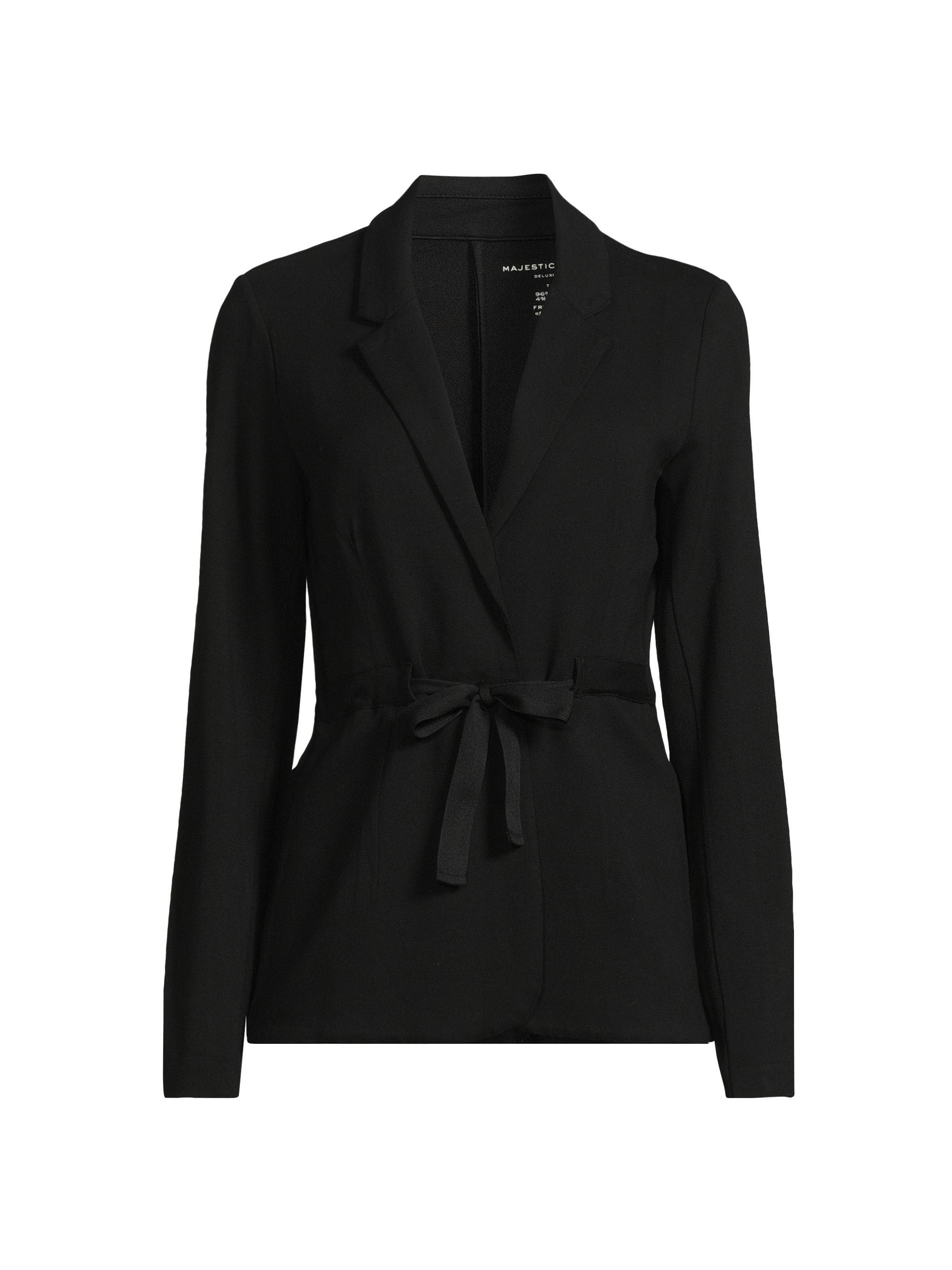 Majestic Filatures Women's French Terry Grosgrain Tie Blazer - Noir