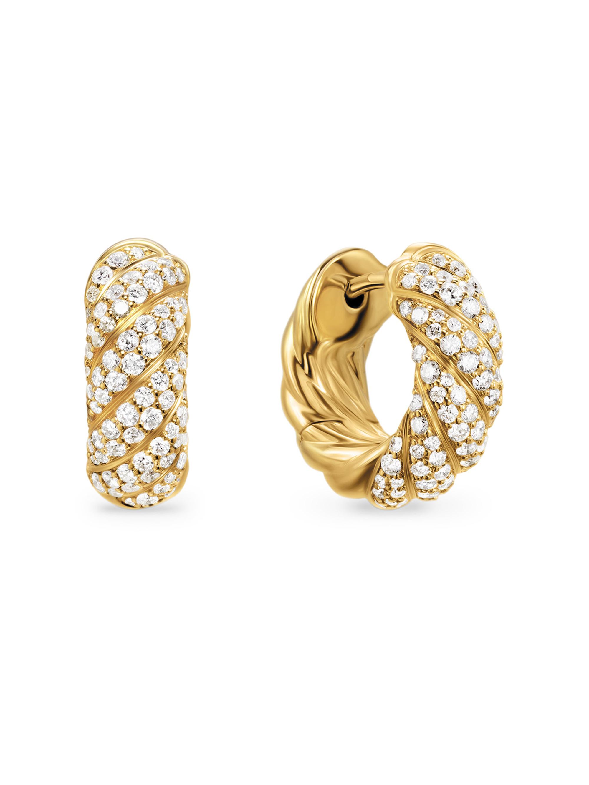 David Yurman Women's Sculpted Cable Hoop Earrings in 18K Yellow Gold with Diamonds, 14.4MM - Diamond