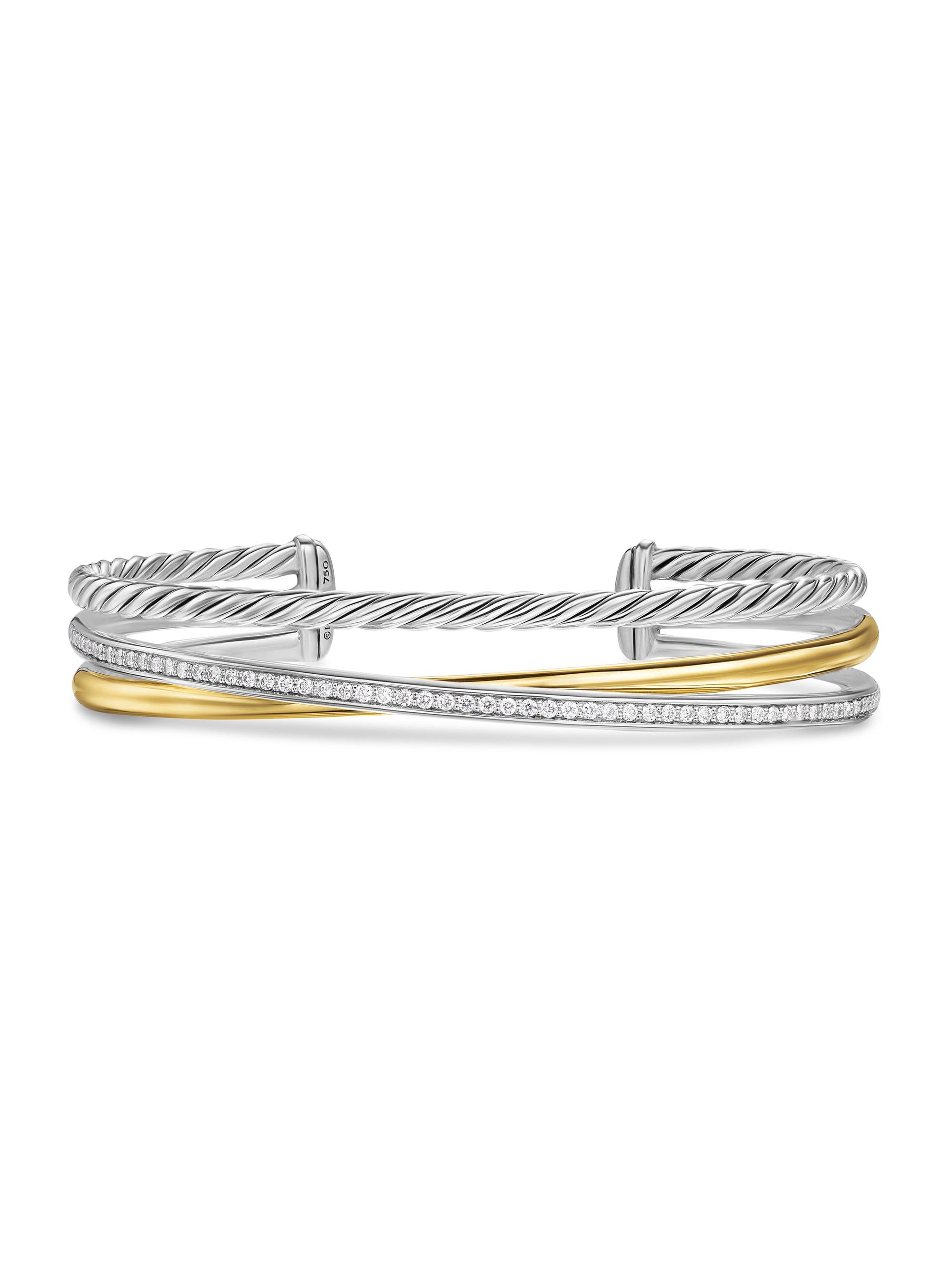 David Yurman Women's Crossover Three Row Bracelet in Sterling Silver - Diamond