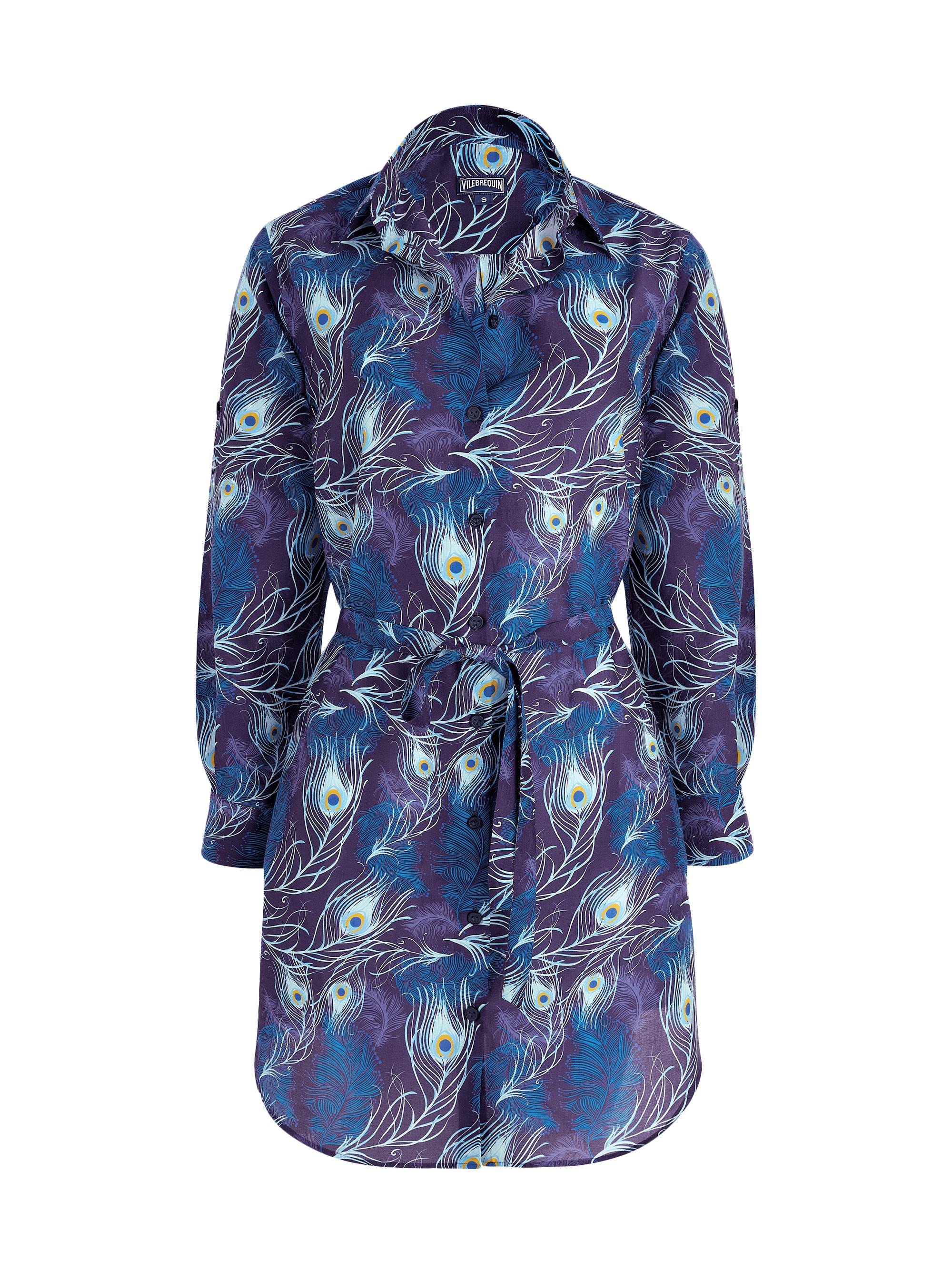 Vilebrequin Women's Eye Of The Wind Feather-Print Cotton-Silk Mini-Shirtdress - Blue