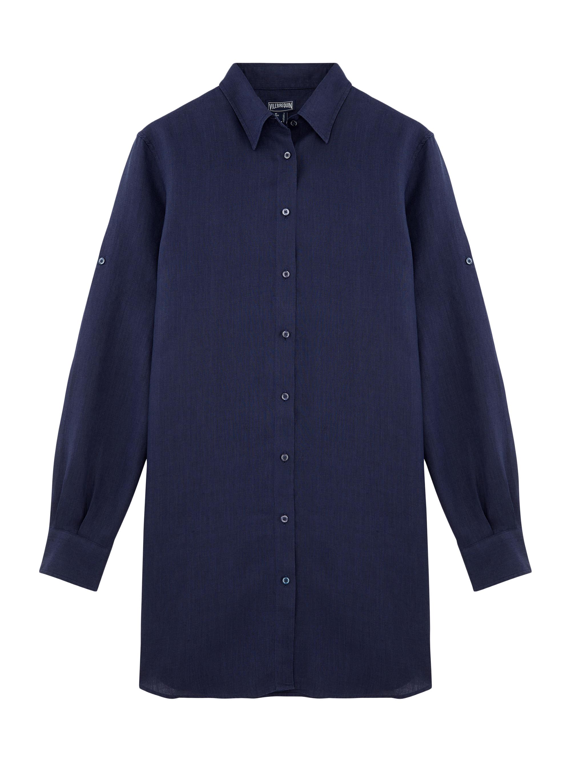 Vilebrequin Women's Linen Long-Sleeve Mini Shirtdress - Navy Blue Marine