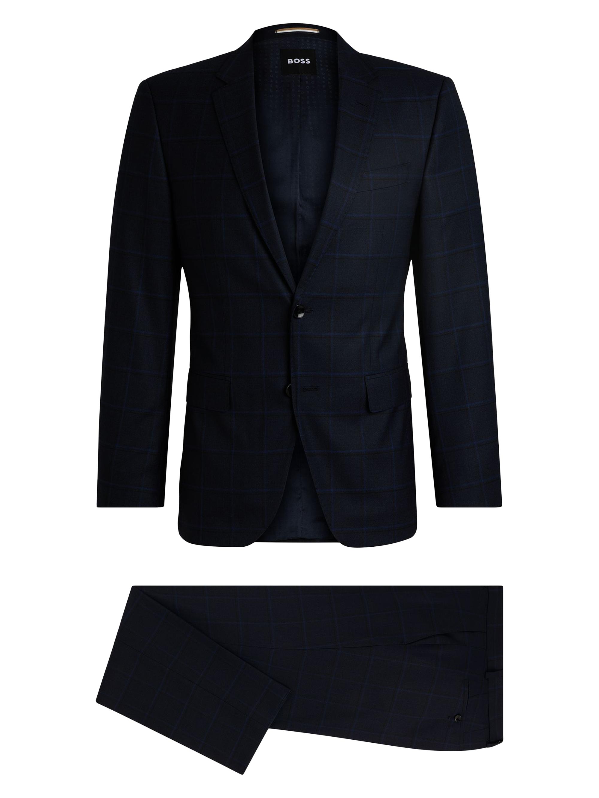 BOSS Men's Slim Fit Suit in Checked Wool - Dark Blue