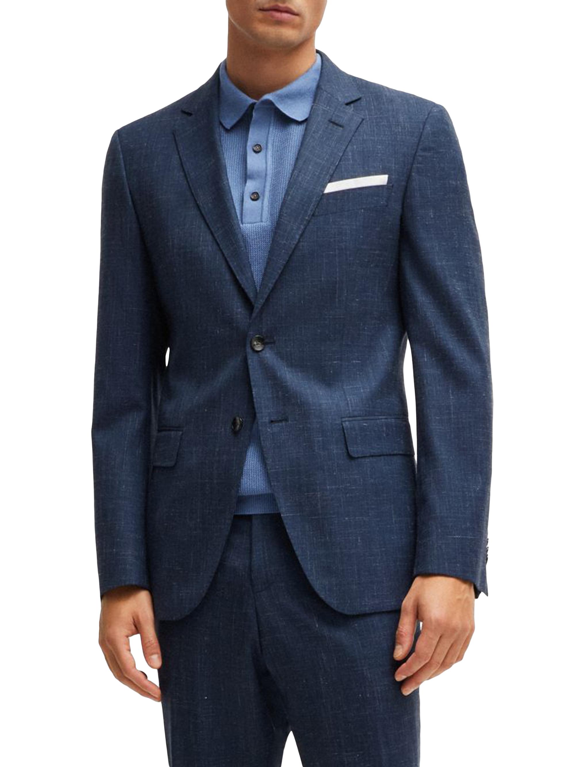 BOSS Men's Slim Fit Jacket in Virgin Wool and Linen - Blue