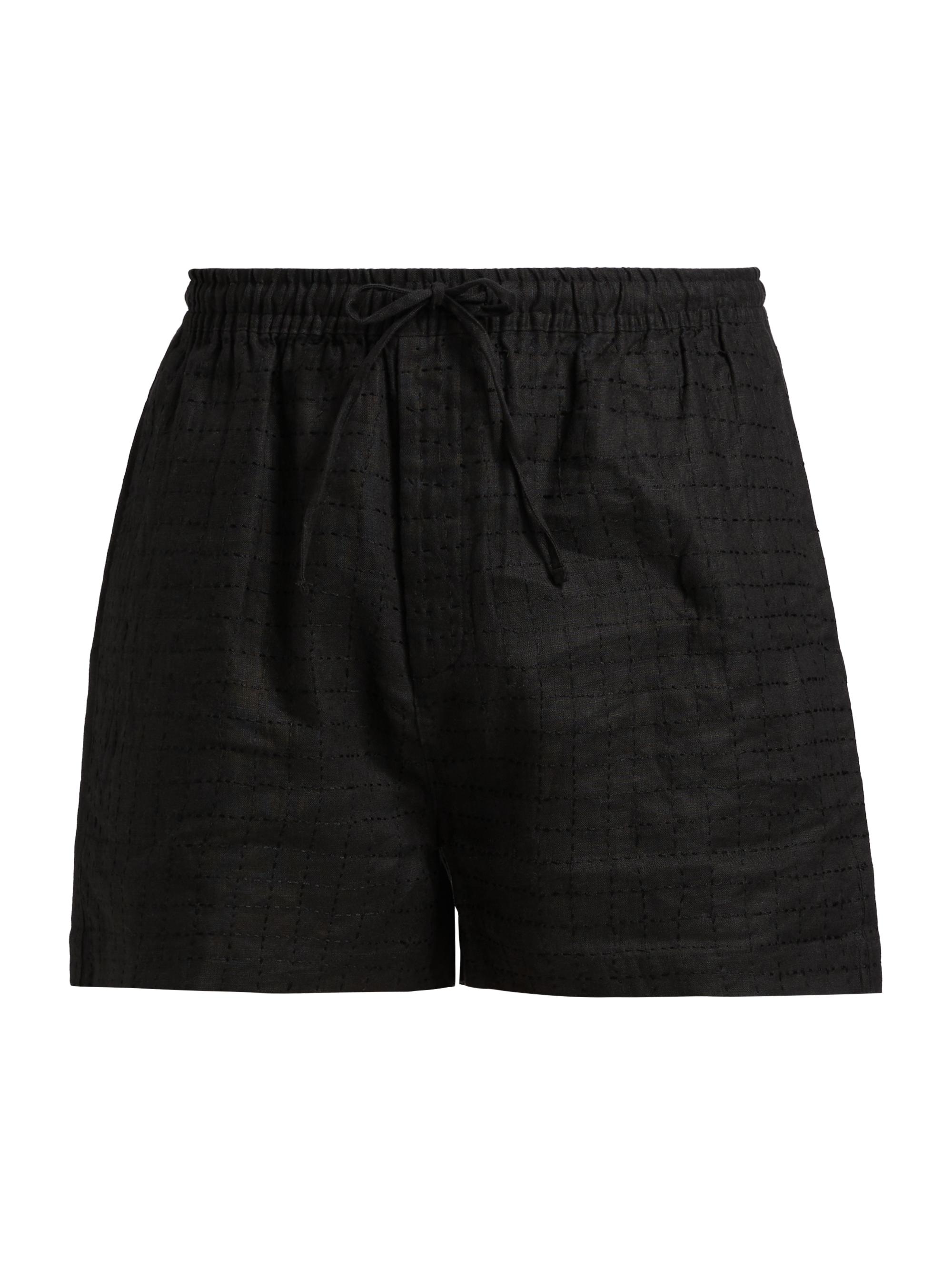 Glass Cypress Men's Linen Topstiched Shorts - Black