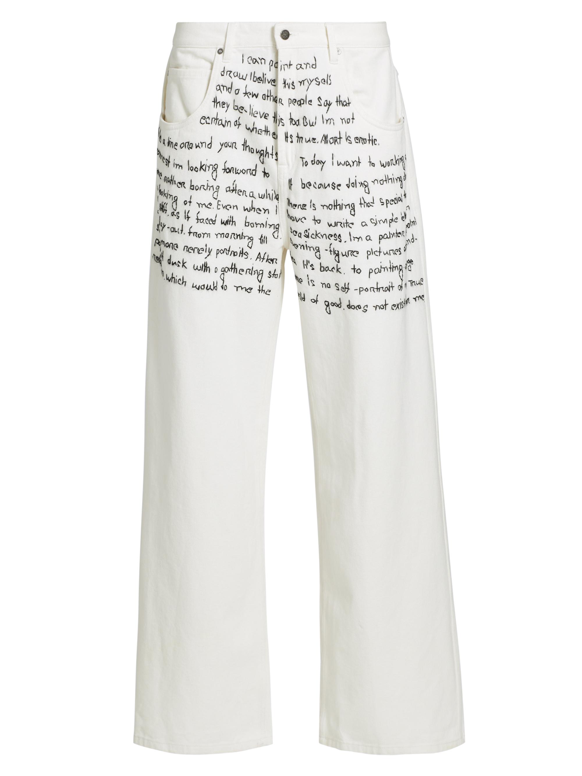 Glass Cypress Men's Swirly Text Relaxed Jeans - White