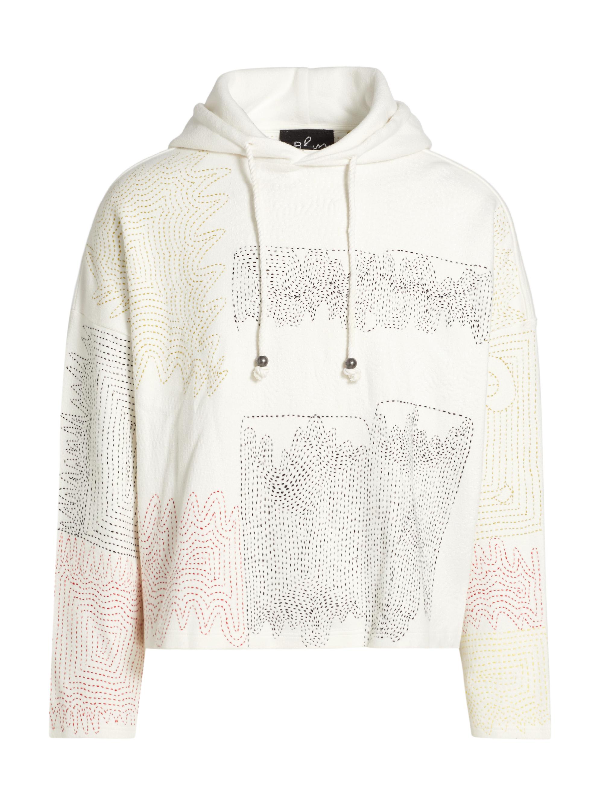 Glass Cypress Men's Multicolor Embroidered Drawstring Hoodie - White