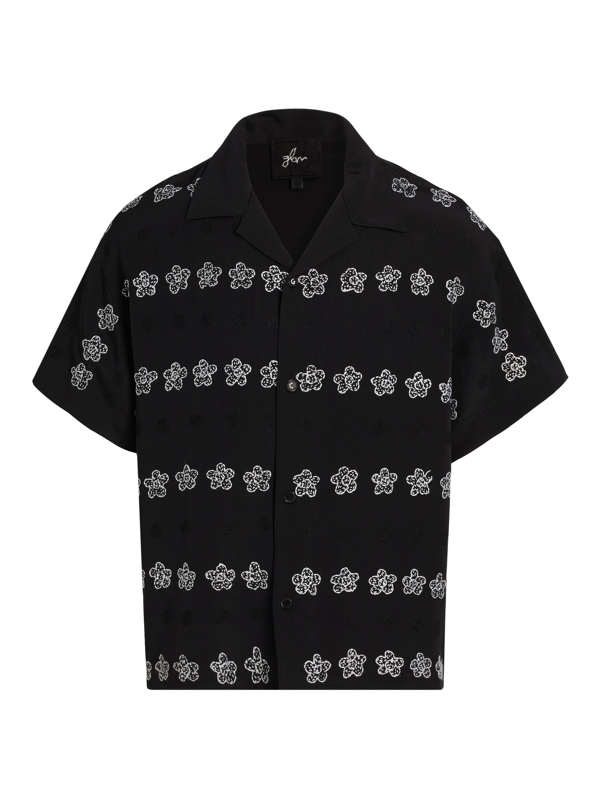 Glass Cypress Men's Flower Silk Bowling Shirt - Black
