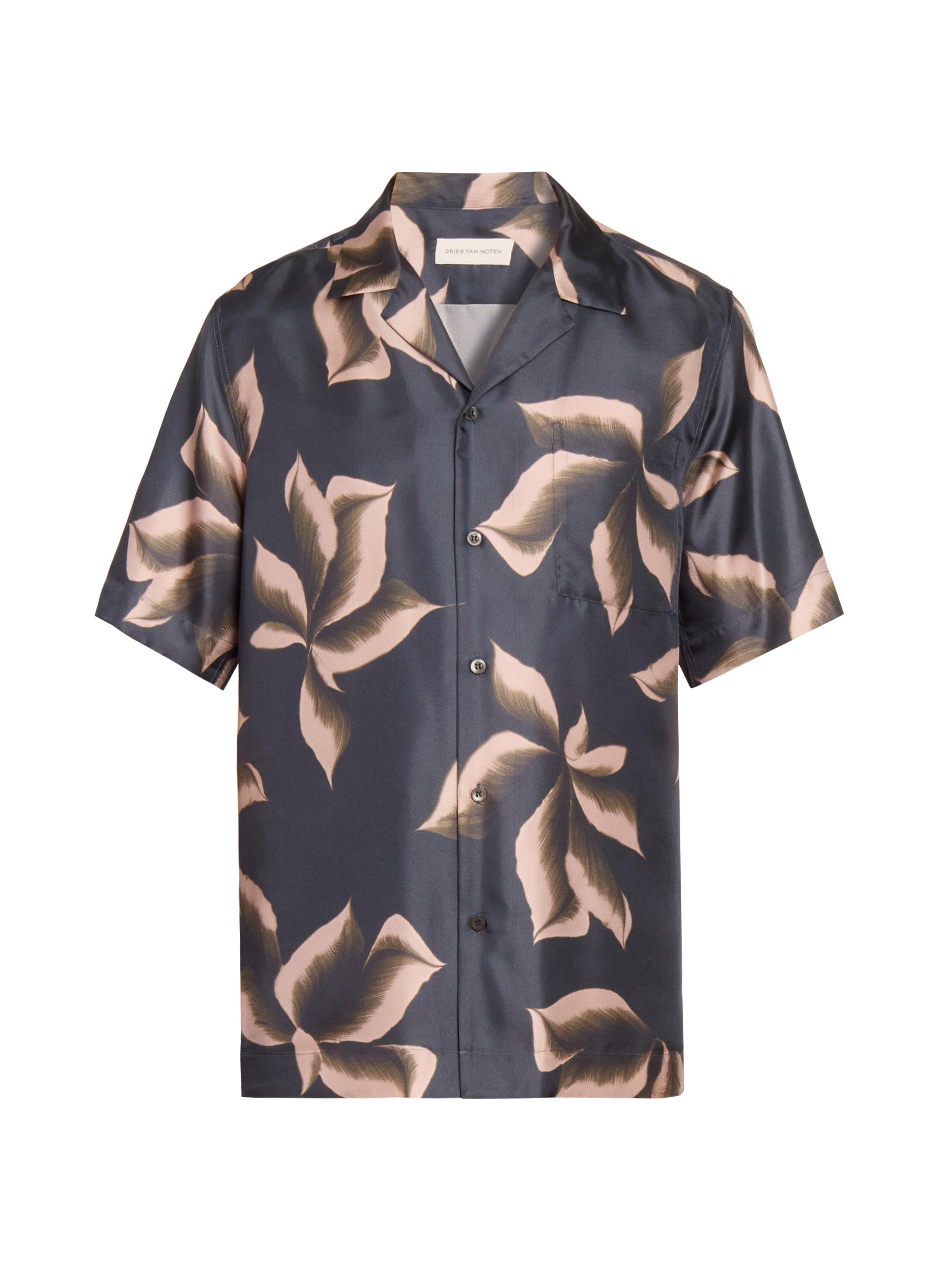 Dries Van Noten Men's Carltone Floral Silk Camp Shirt - Dark Navy
