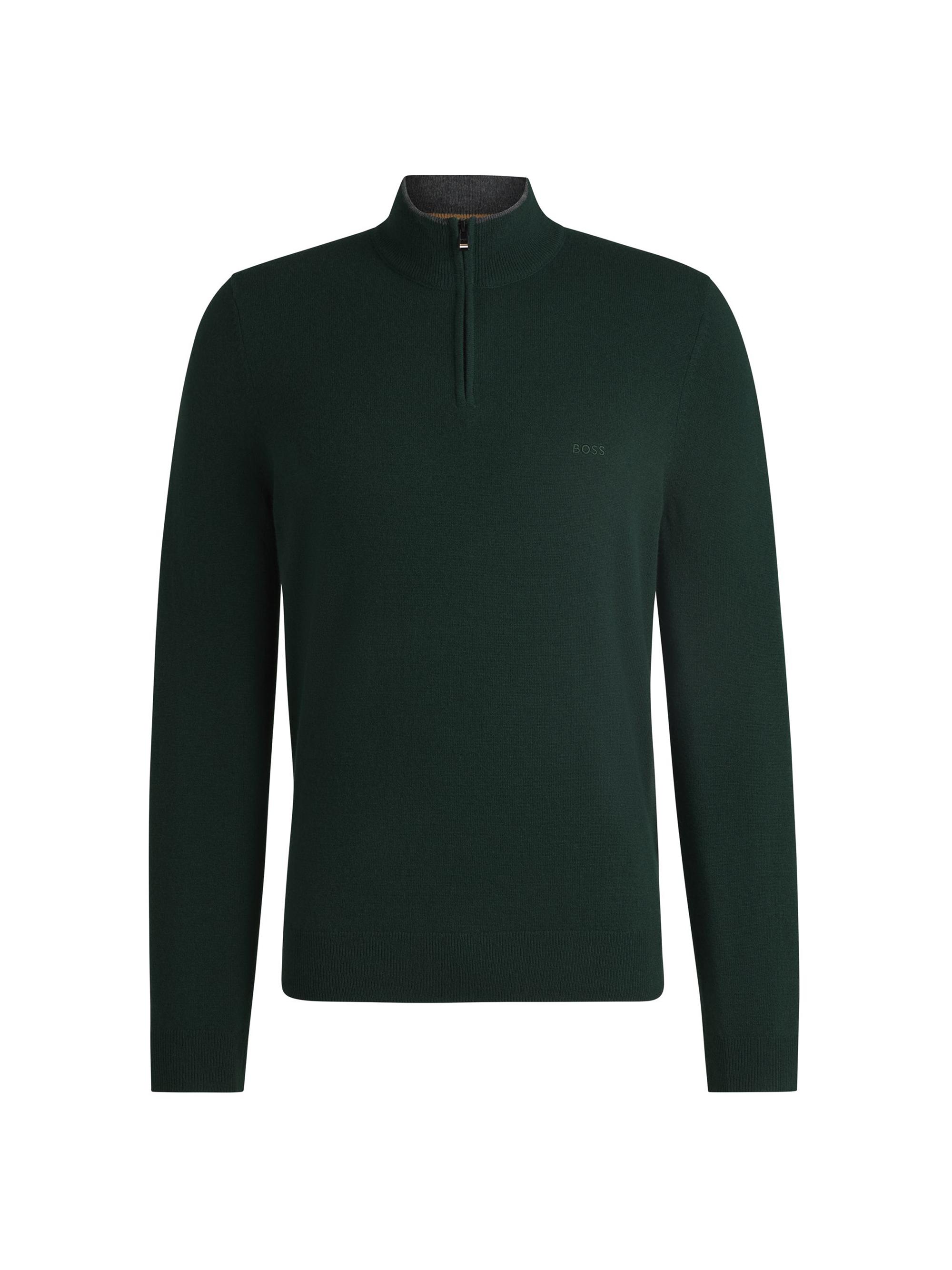 BOSS Men's Virgin-Wool Regular-Fit Sweater with Embroidered Logo - Green