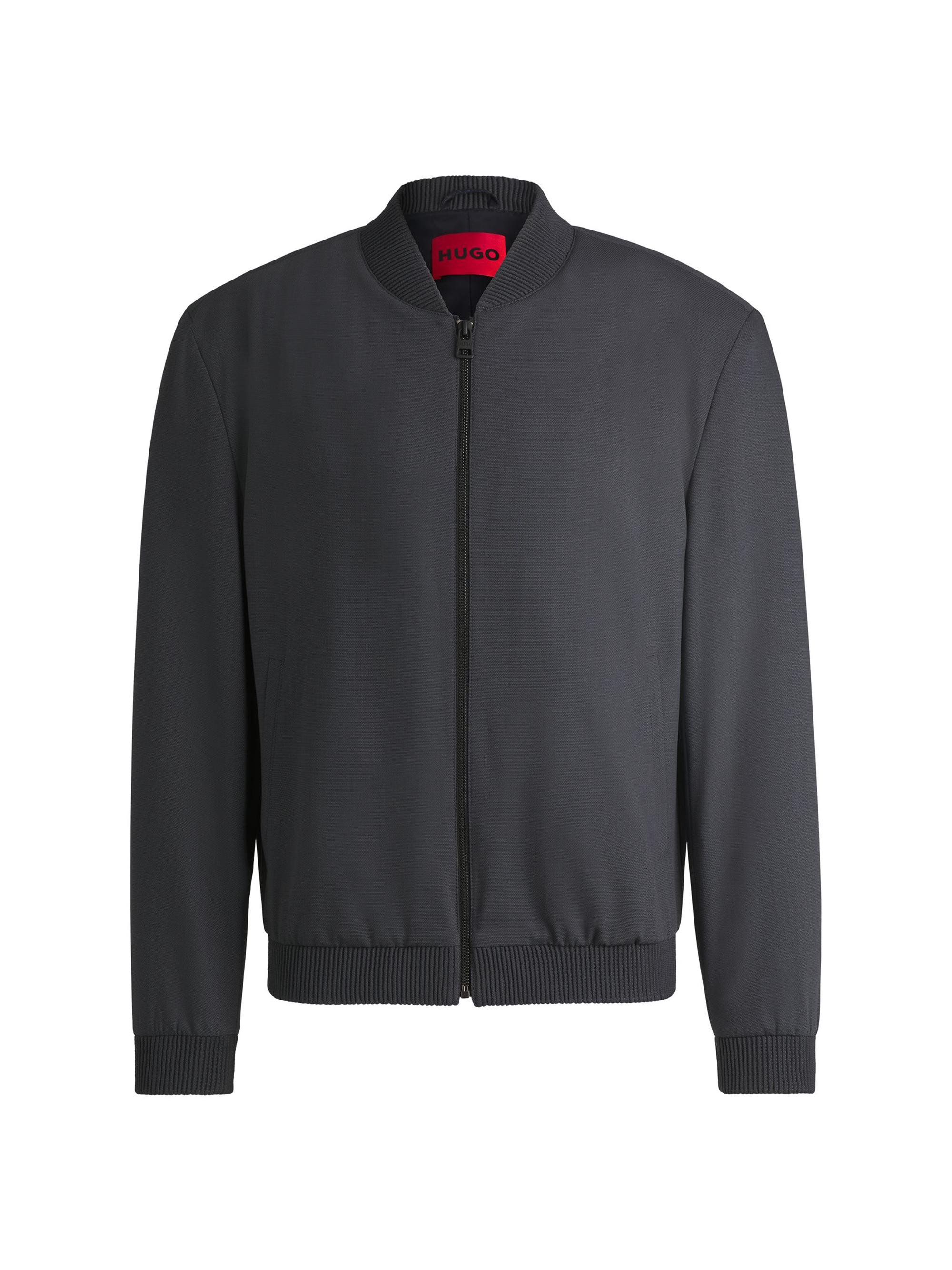 HUGO Men's Slim-Fit Zip-Up Jacket in Patterned Stretch Twill - Grey