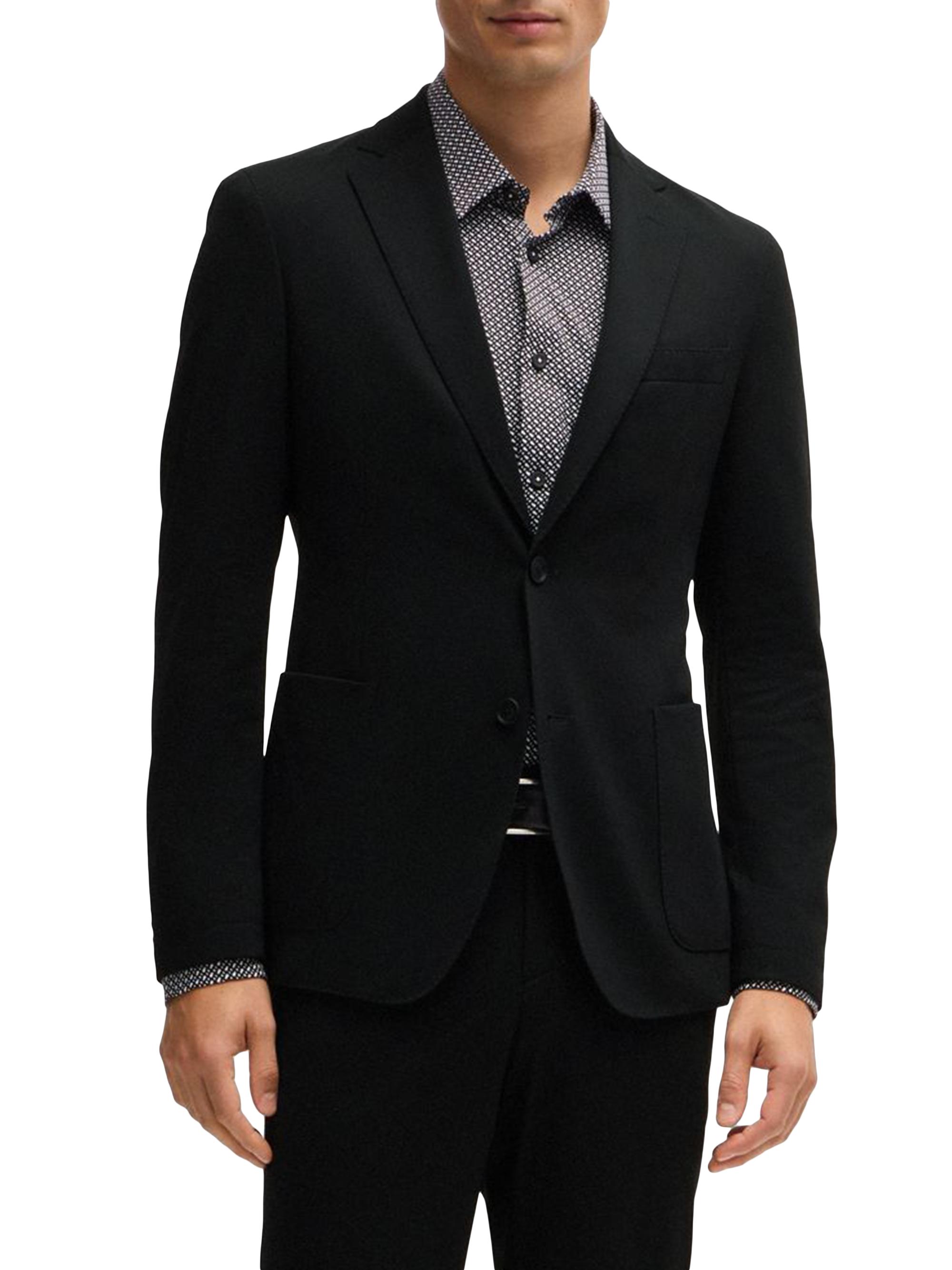 BOSS Men's Slim-Fit Jacket in Patterned Performance-Stretch Jersey - Black
