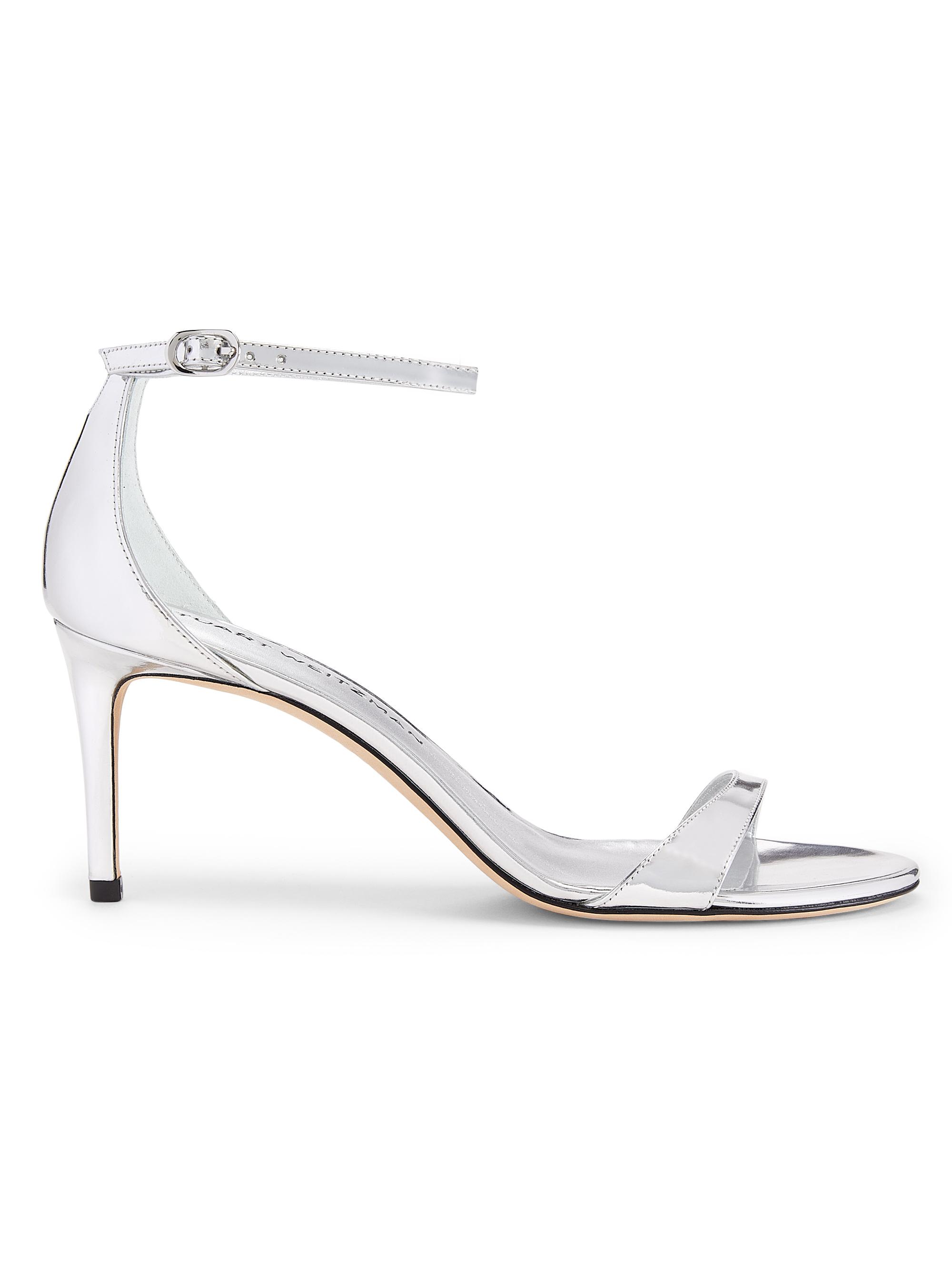 Stuart Weitzman Women's Nudist II 75MM Leather Sandals - Silver