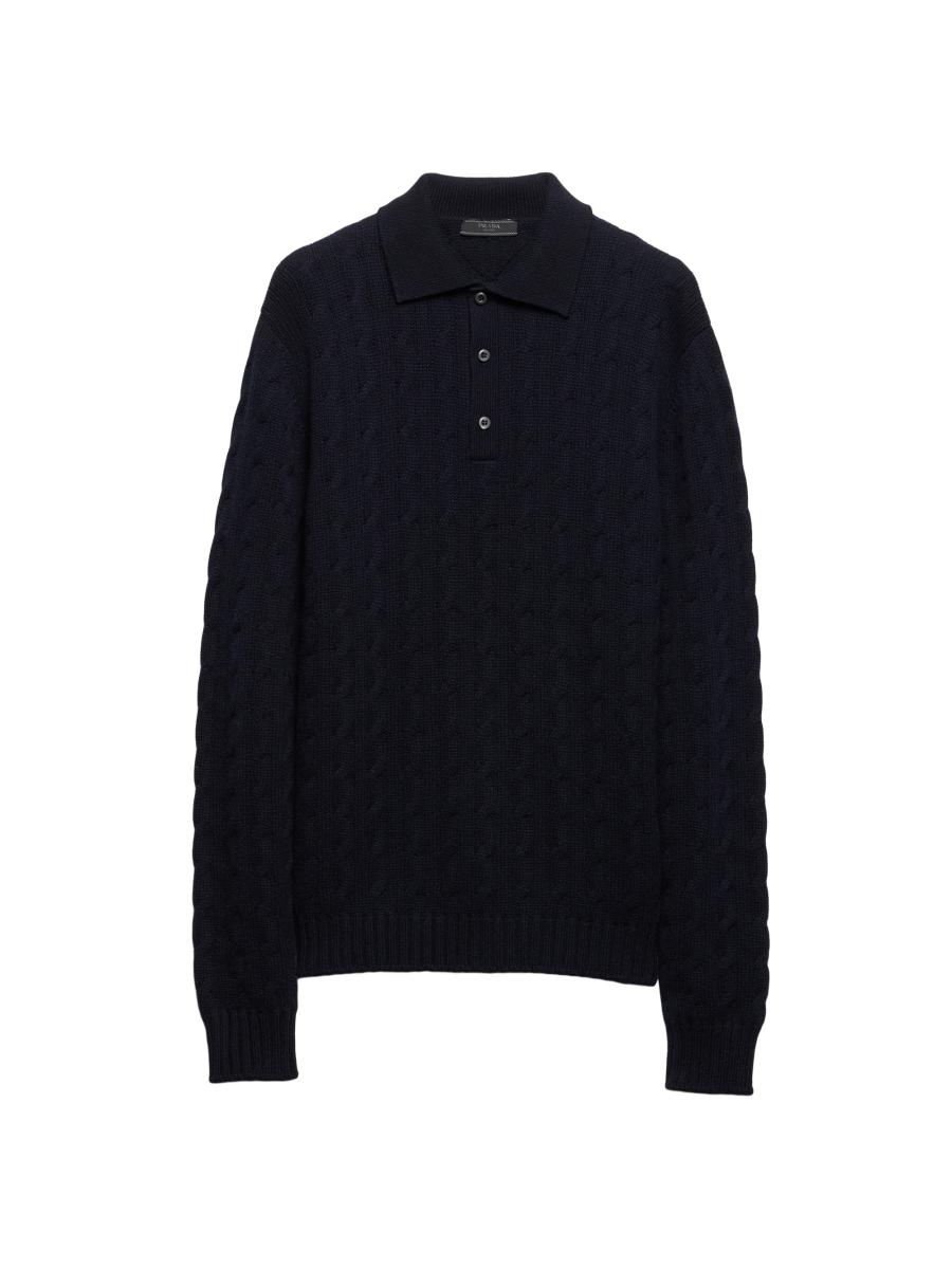 Tシャツ・カットソー PRADA Black Wool Blend Polo Shirt Black Superfine Wool Polo Shirt | PRADA