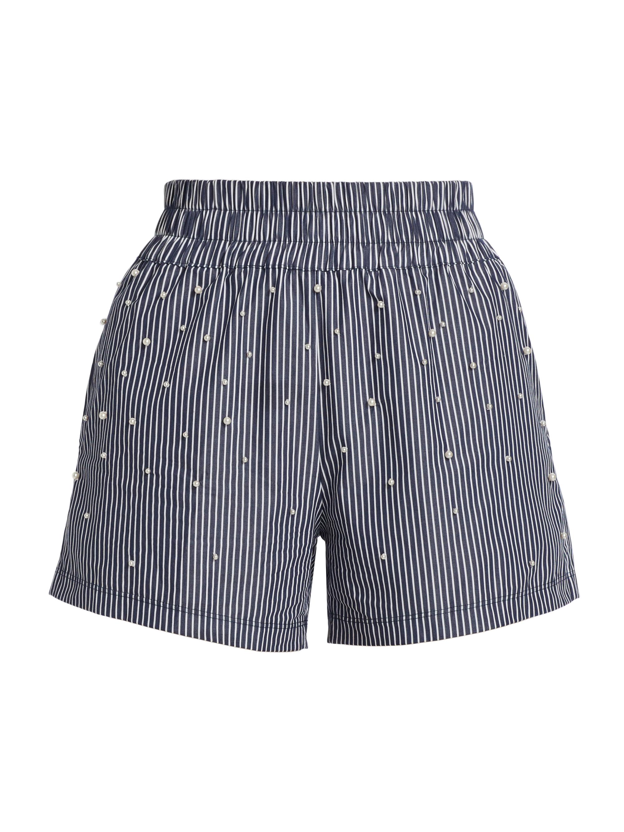 Generation Love Betty Pearl-Embellished Pinstriped Cotton Shorts