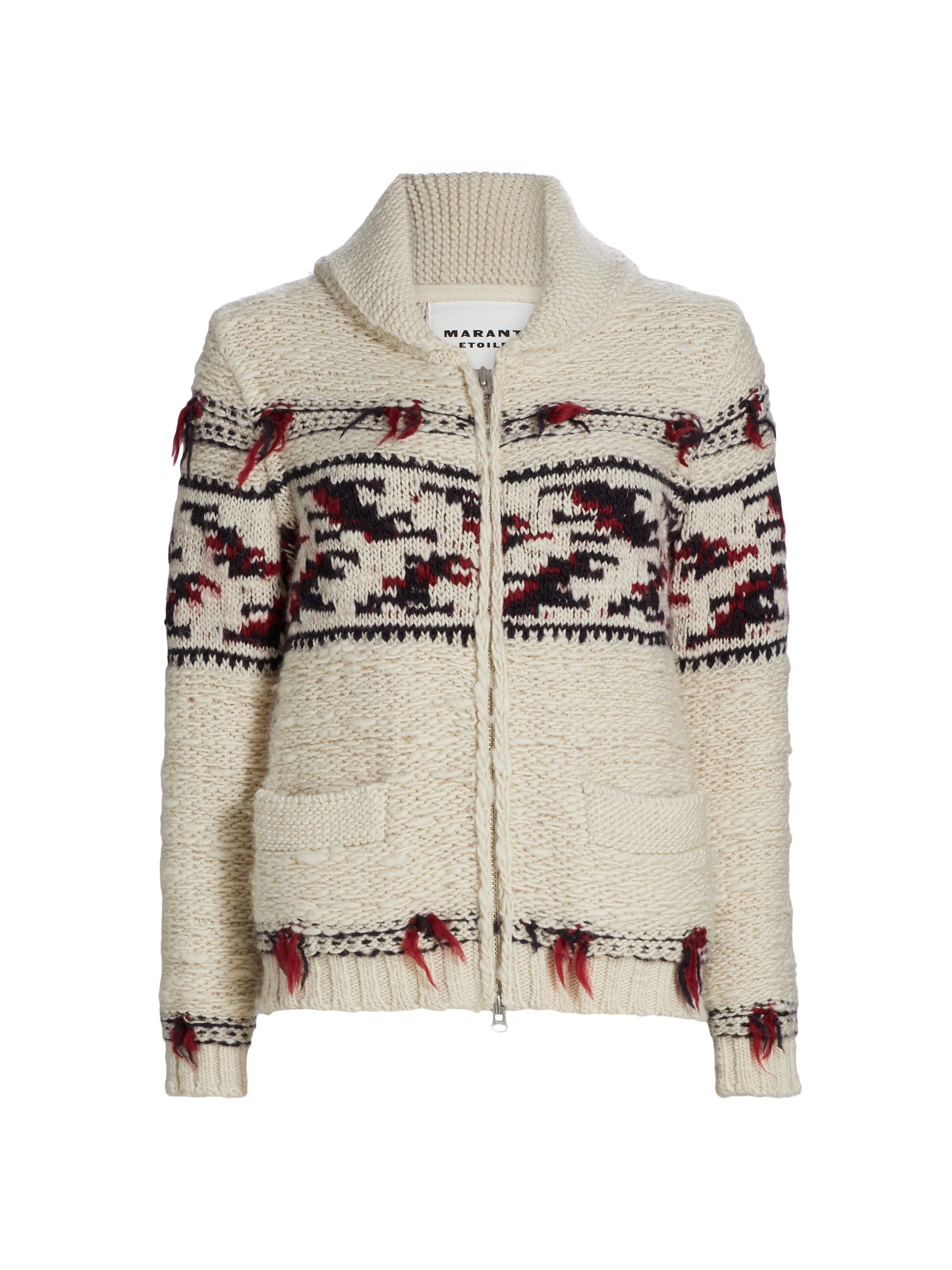 Isabel Marant Étoile Women's Thylane Intarsia-Knit Wool Zip-Front Sweater - Ecru