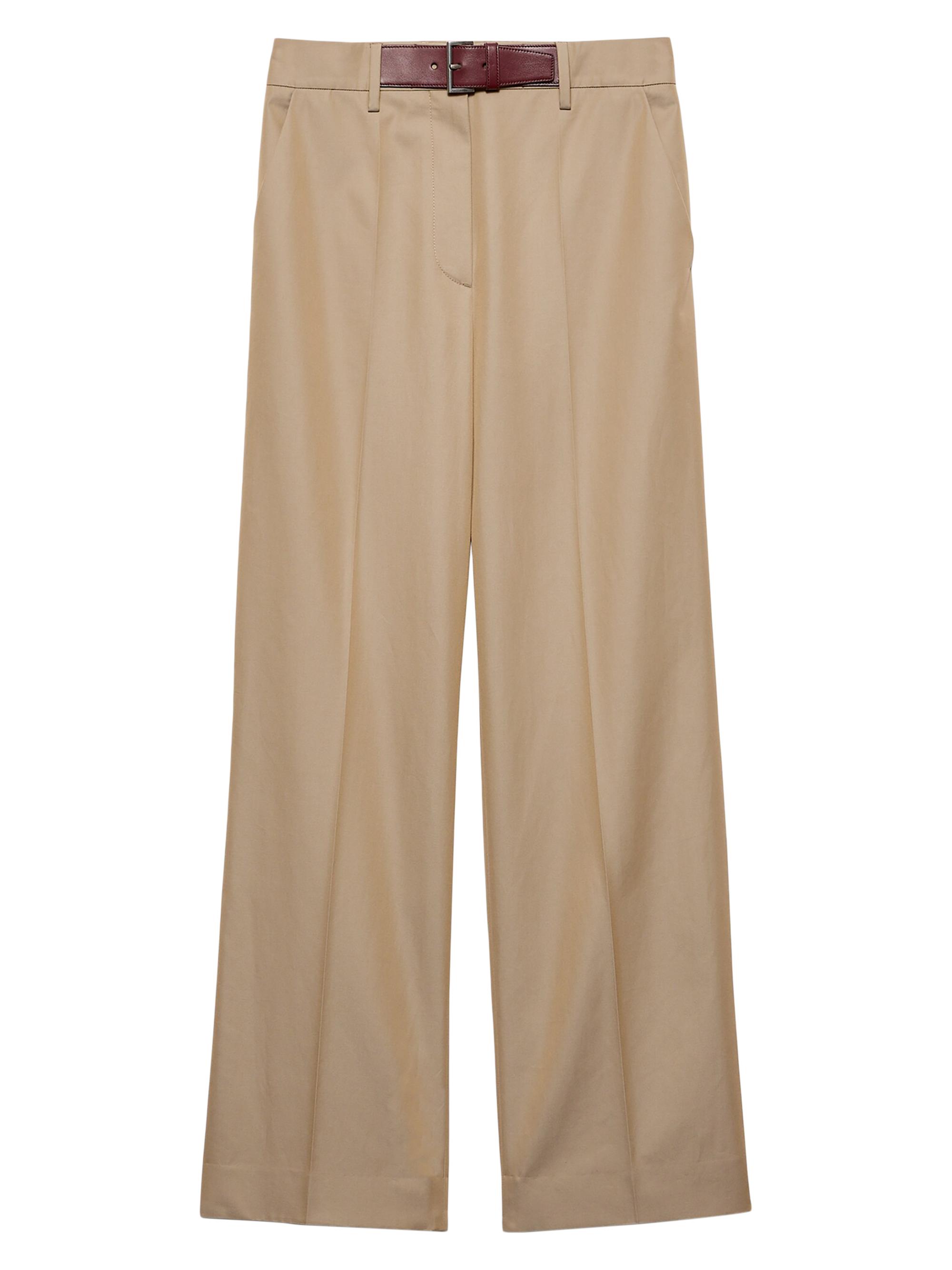 Prada Women's Twill Pants with Leather Belt - Beige Khaki