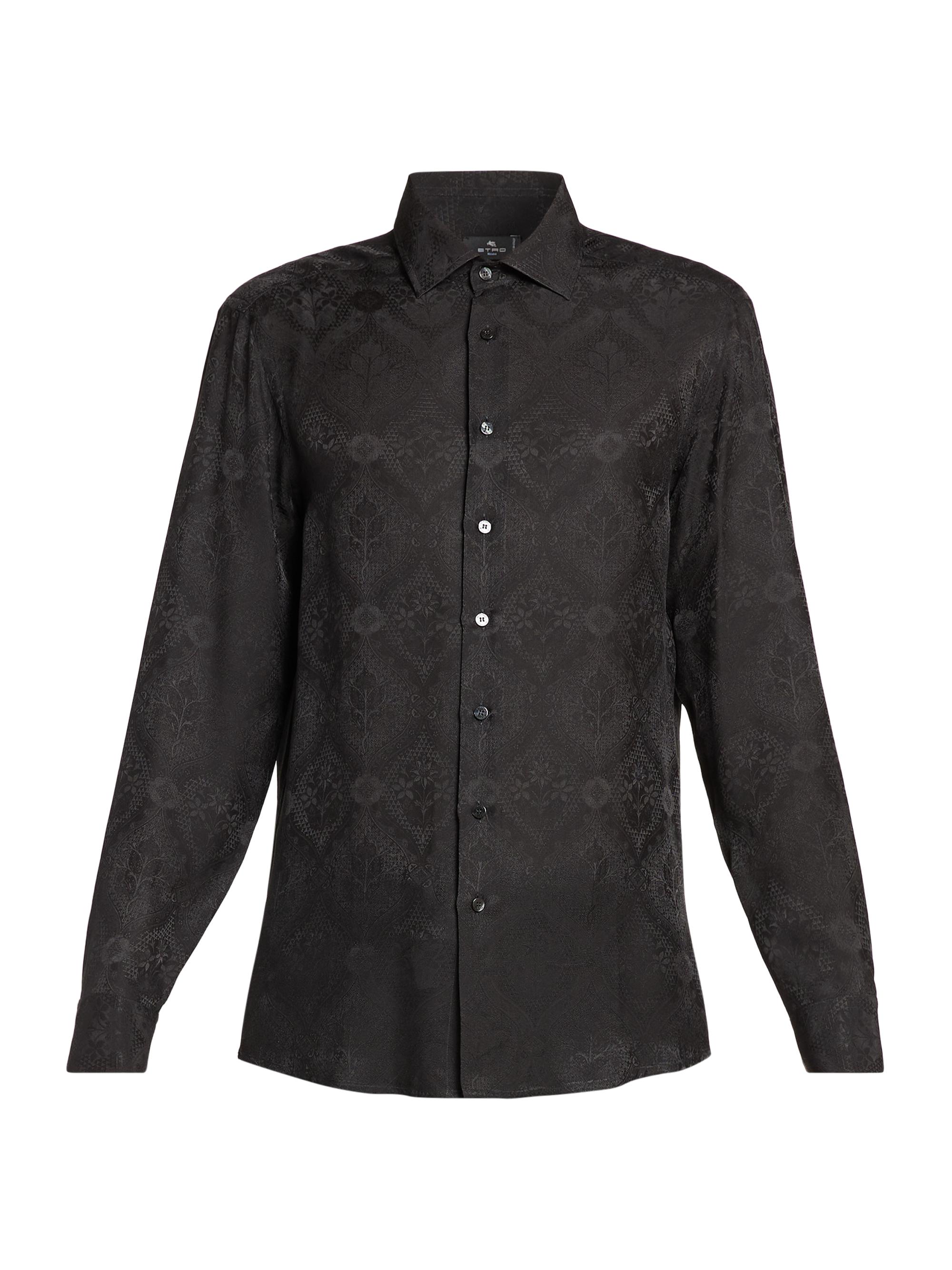 Etro Men's Tonal Floral Silk-Blend Shirt - Black