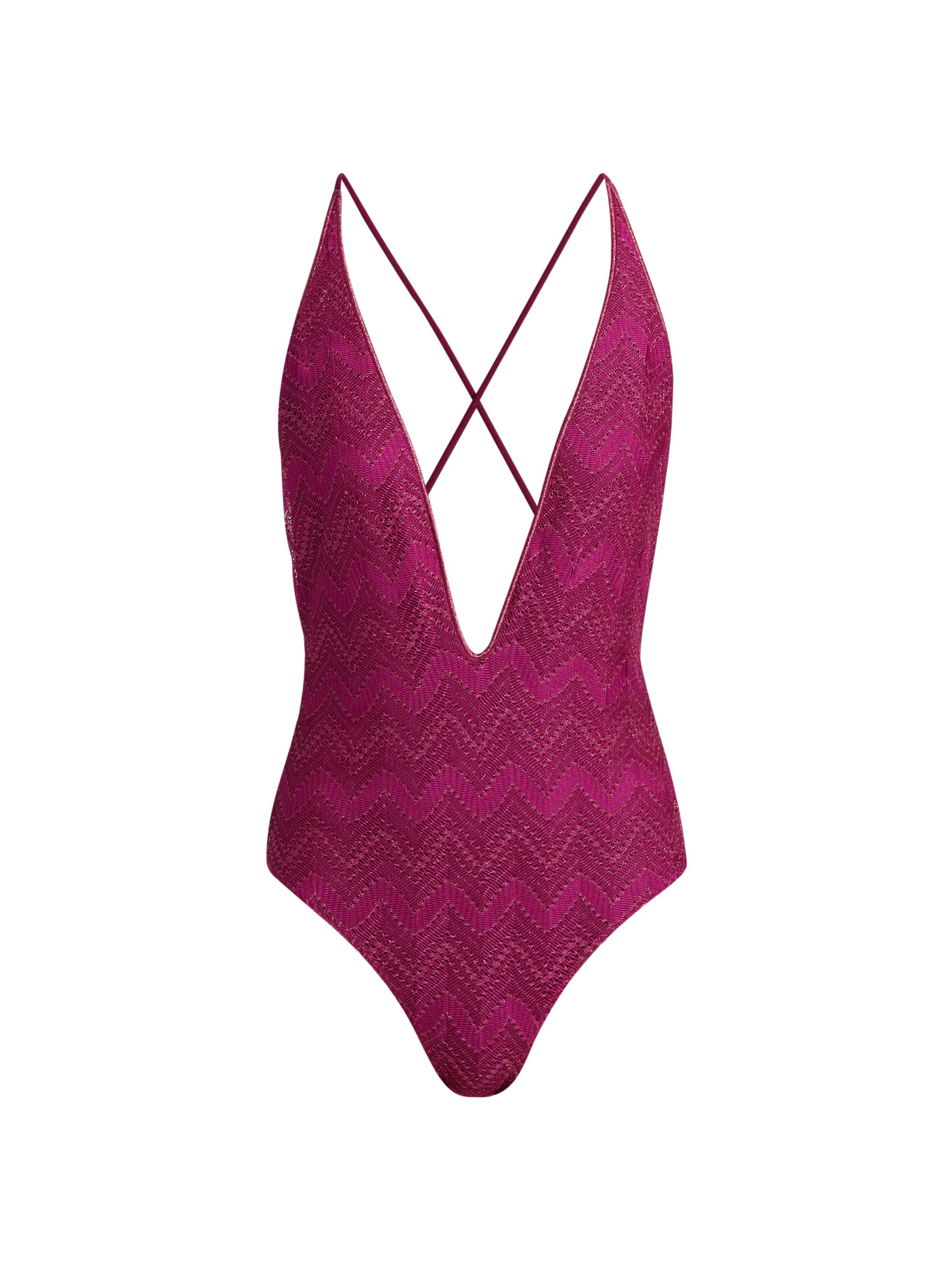 Missoni Women's Textured Chevron One-Piece Swimsuit - Burgundy Burgundy Lame