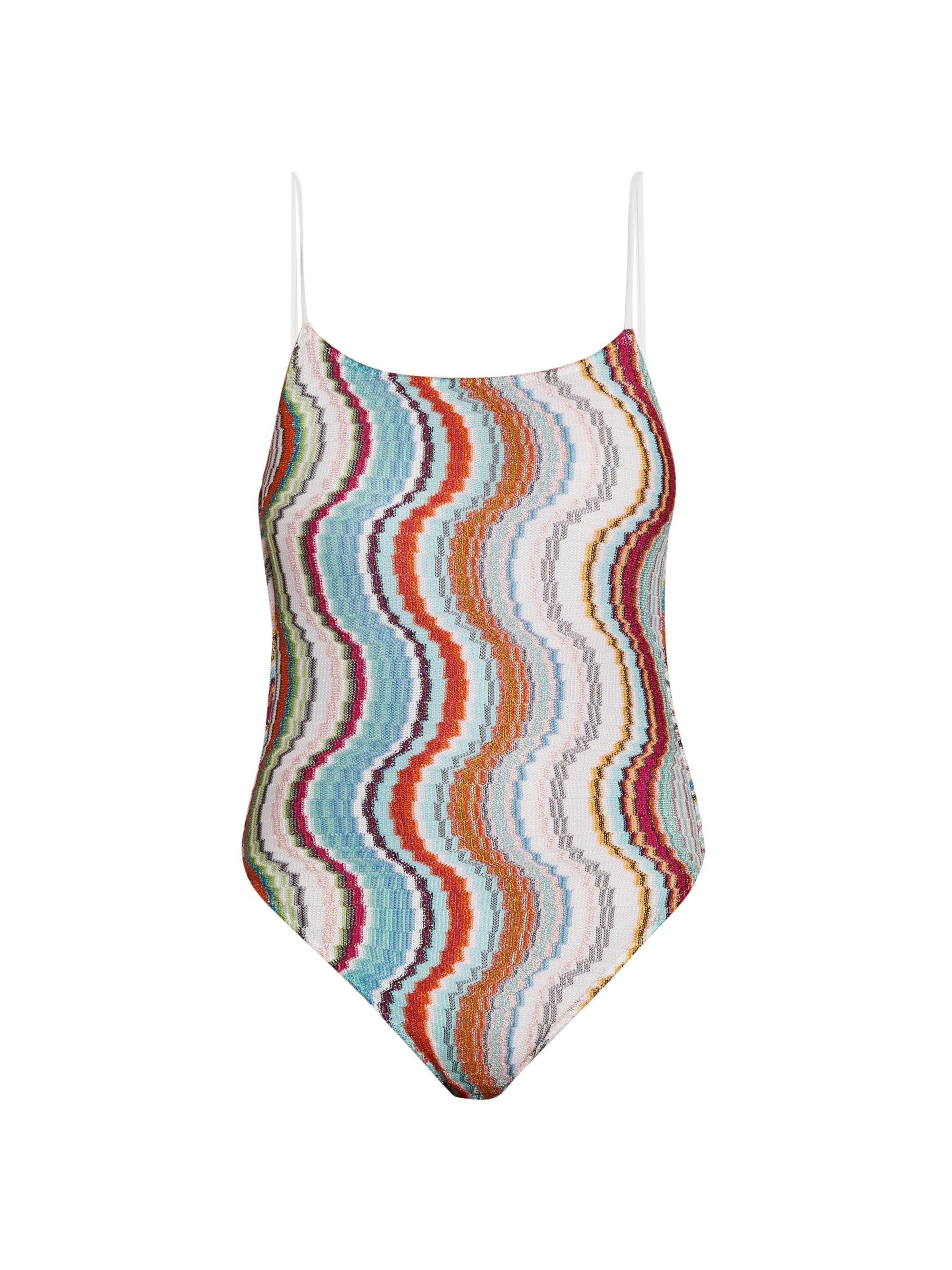 Missoni Women's Wavy Striped Tie-Back One-Piece Swimsuit - Multicolor White Base
