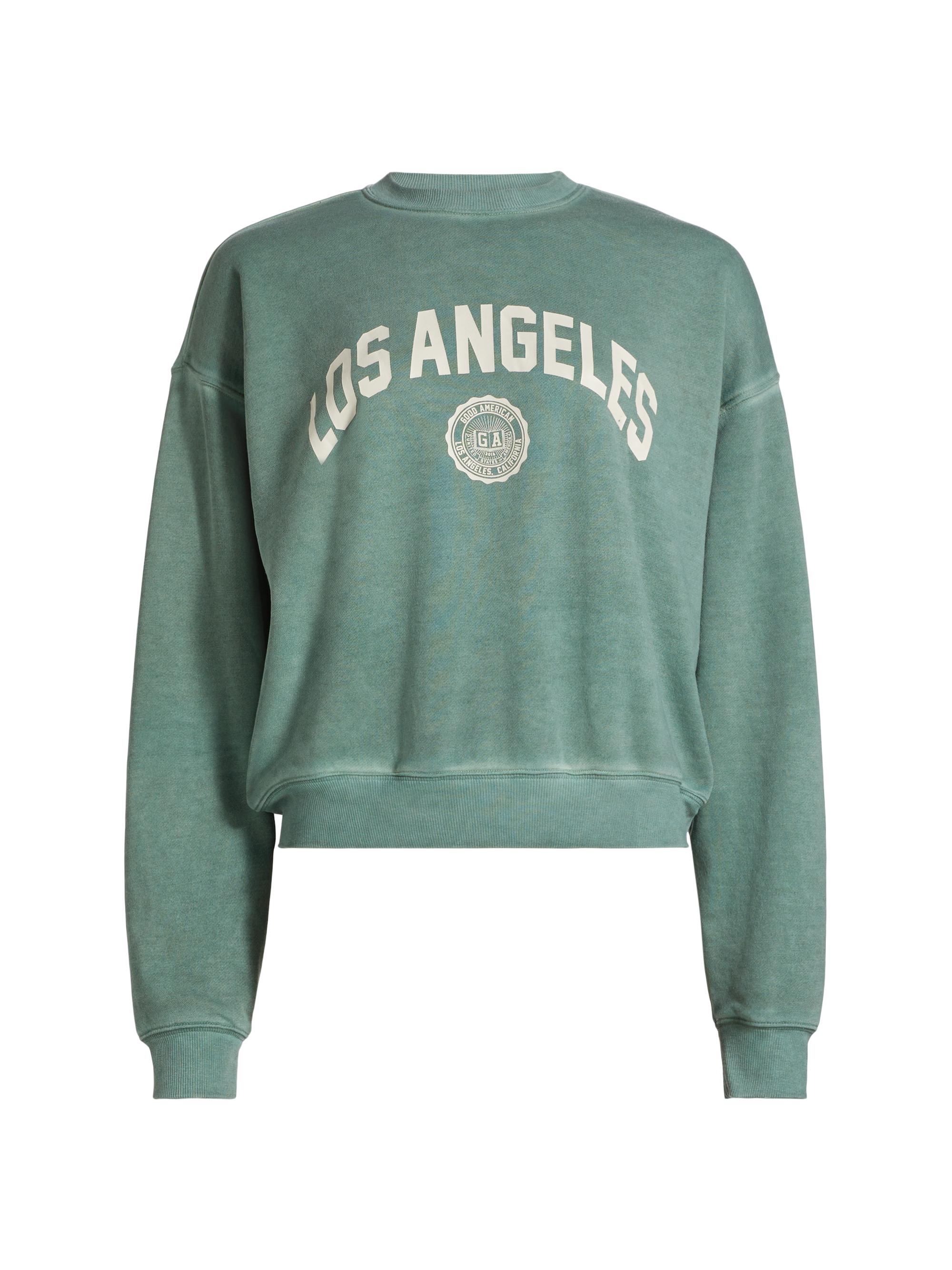 Good American Women's Brushed Fleece Crewneck Sweatshirt - Washed Fatigue Green