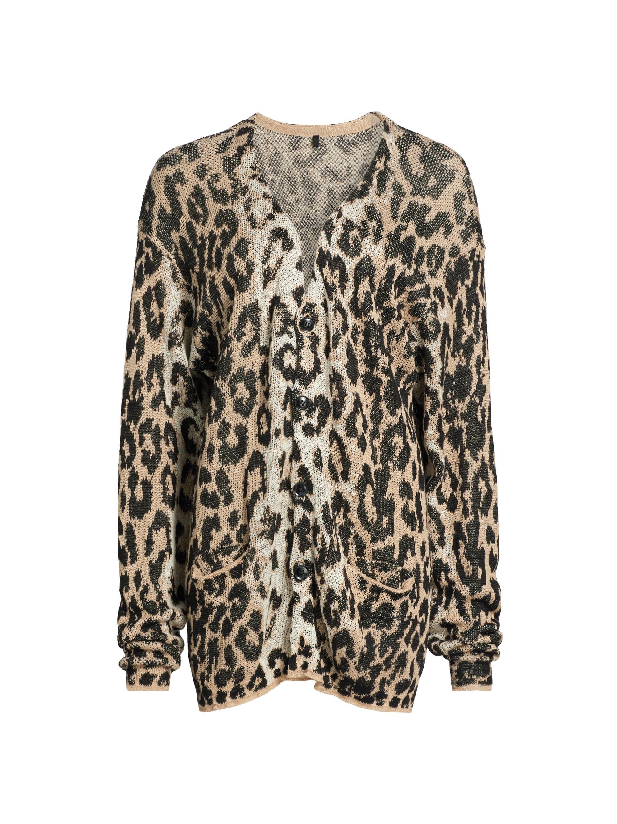 R13 Women's Boyfriend Leopard V-Neck Cardigan - Light Leopard Jacquard