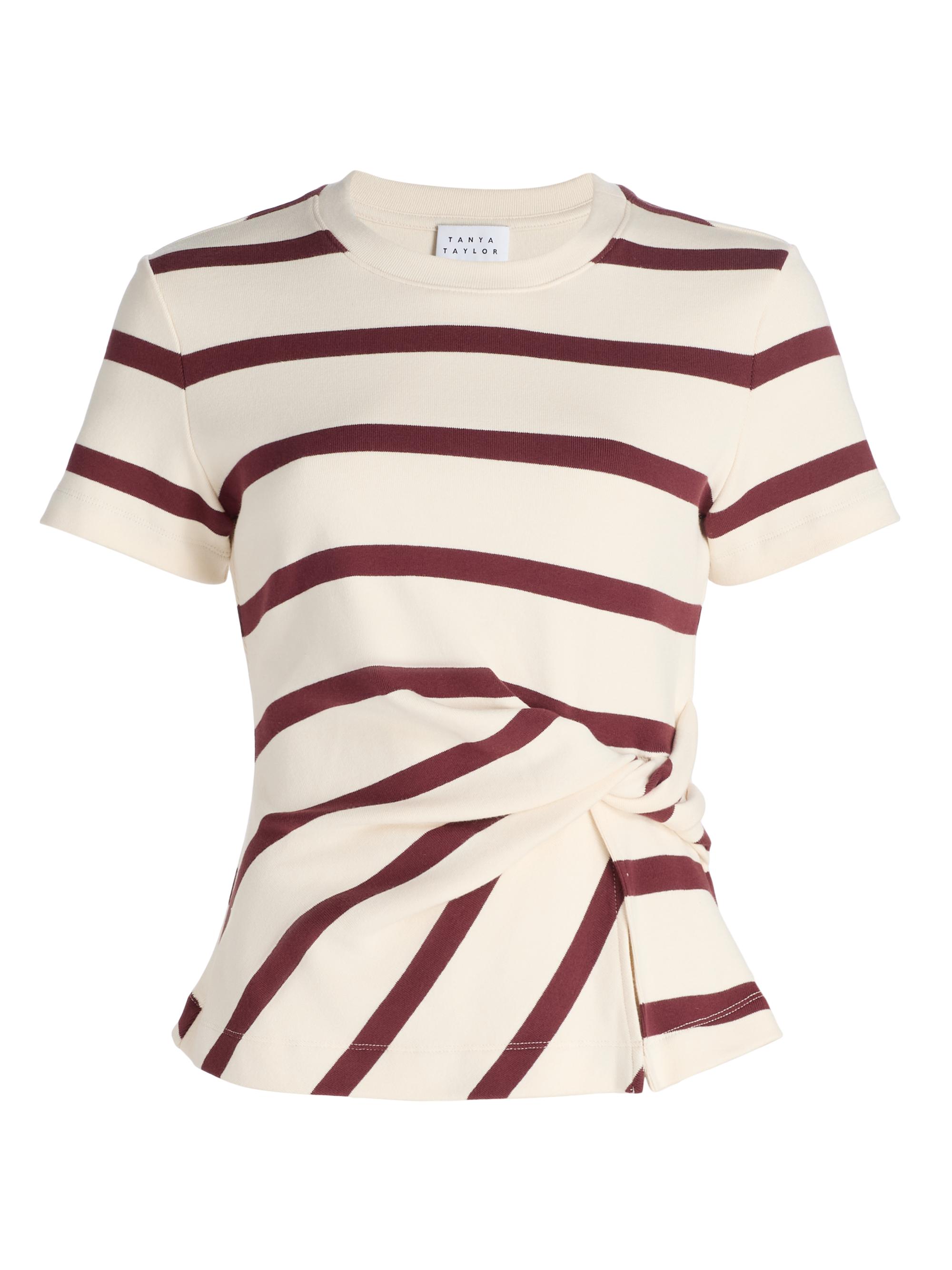 Tanya Taylor Women's Carlita Striped Short-Sleeve Top - Cream Raisin Wide Stripe