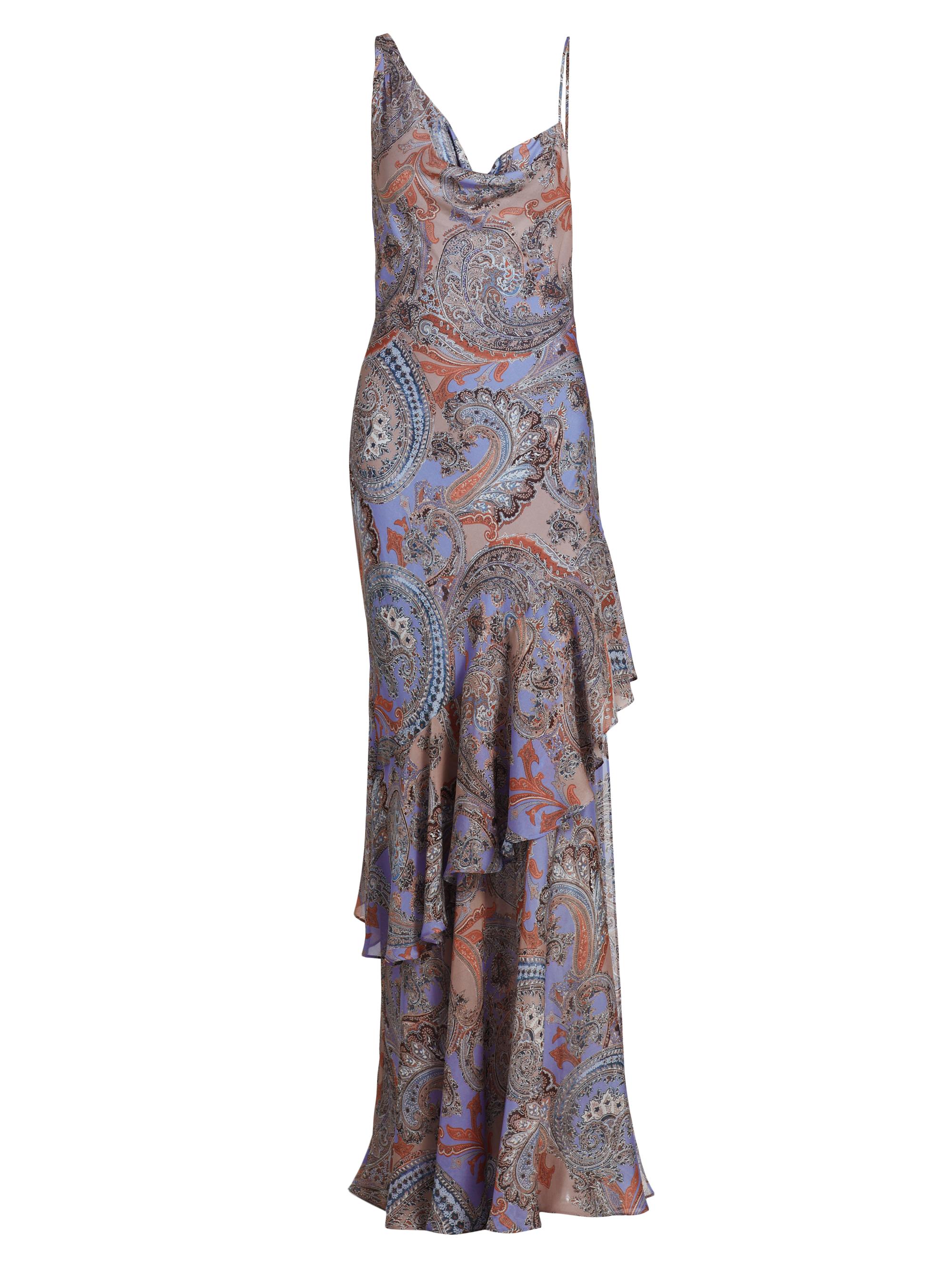 L'AGENCE Women's Viola Paisley Silk Cowlneck Asymmetric Gown - Peri Winkle French Paisley