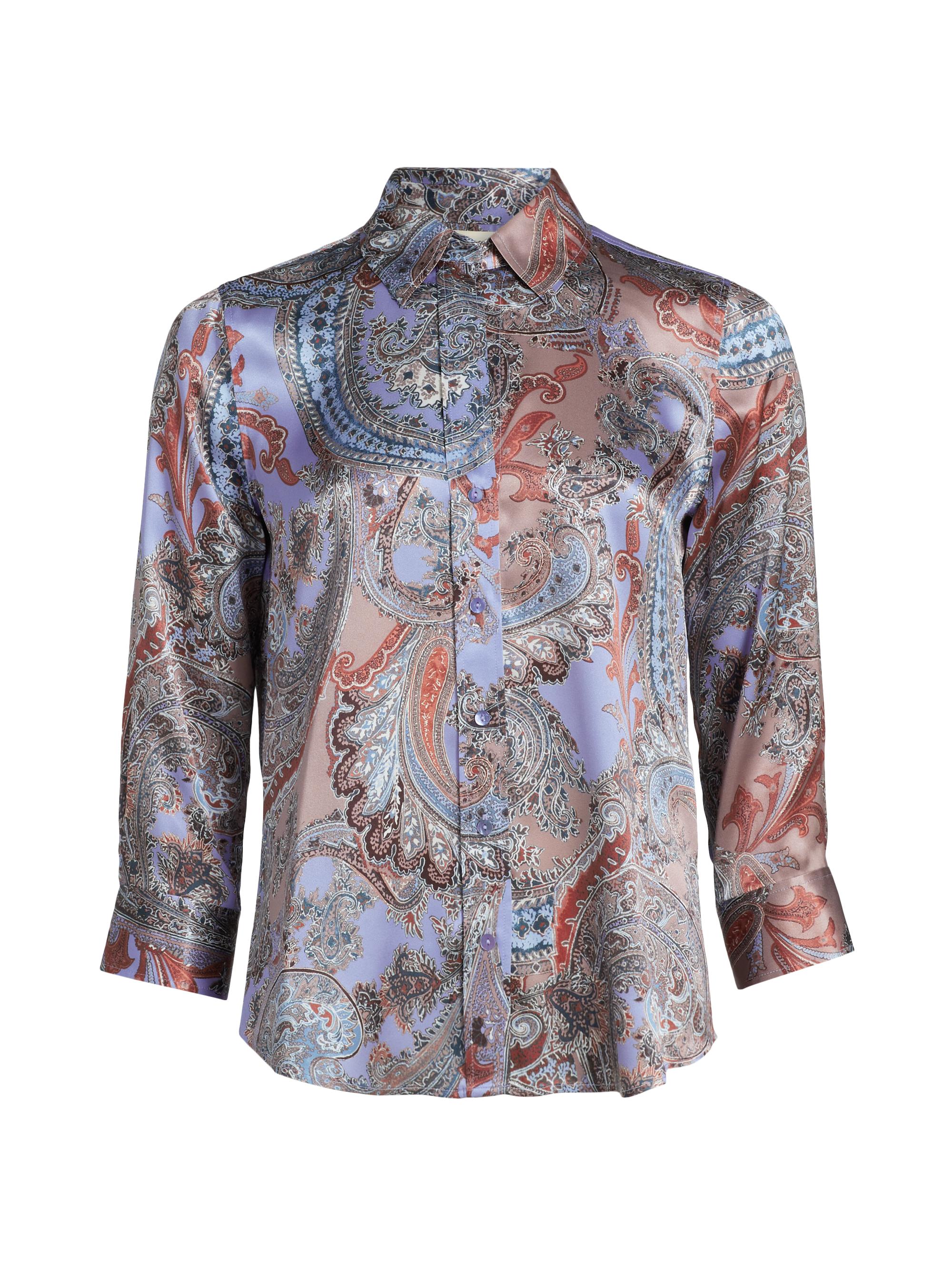 L'AGENCE Women's Dani Paisley Silk Shirt - Peri Winkle French Paisley