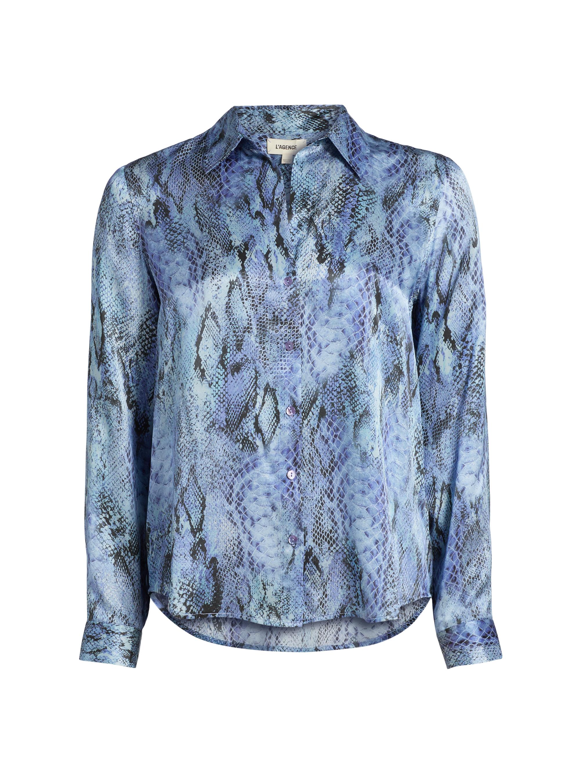 L'AGENCE Women's Tyler Snake Silk Shirt - Blue Snake